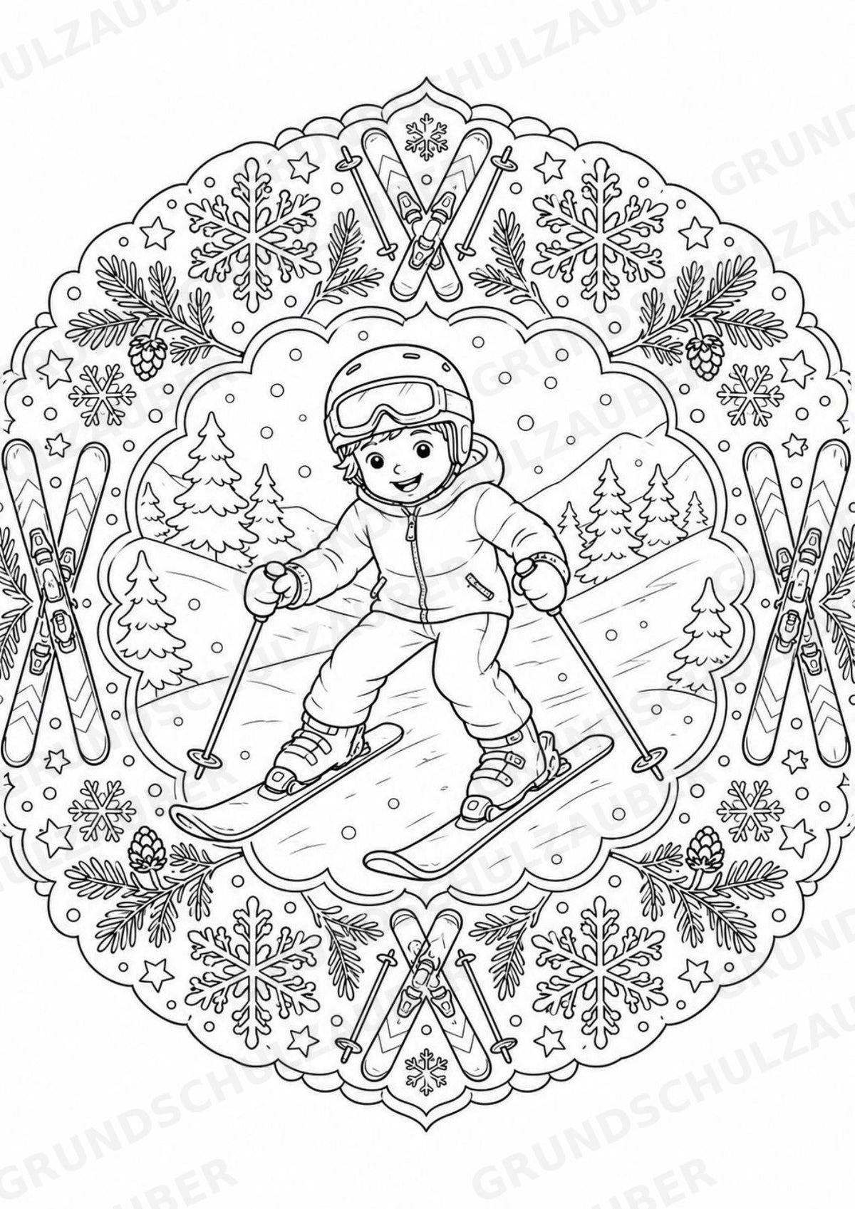 Skifahren Mandalas Ausmalbilder – Sport – 15 Malvorlagen – Materialseite 2