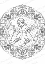 Skifahren Mandalas Ausmalbilder – Sport – 15 Malvorlagen – Materialseite 2