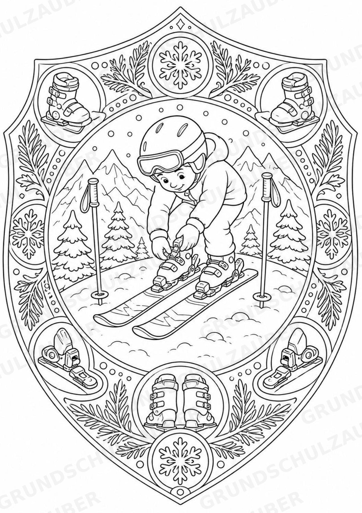 Skifahren Mandalas Ausmalbilder – Sport – 15 Malvorlagen – Materialseite 4