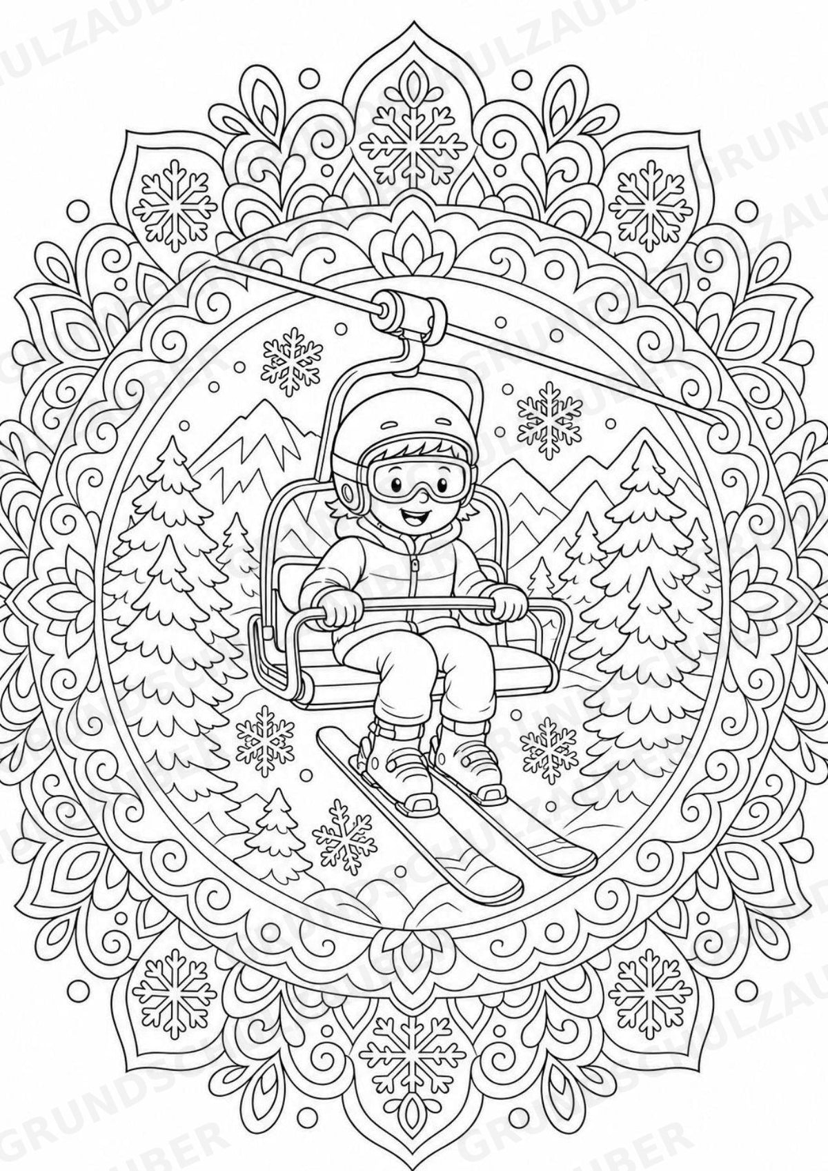 Skifahren Mandalas Ausmalbilder – Sport – 15 Malvorlagen – Materialseite 5