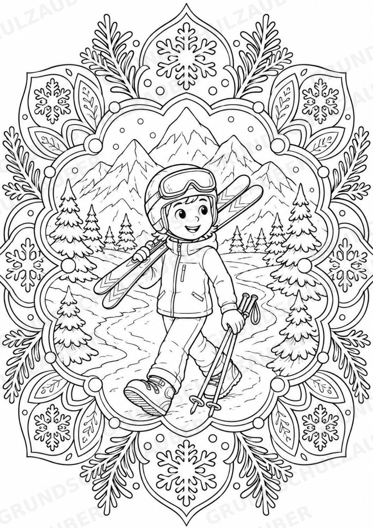 Skifahren Mandalas Ausmalbilder – Sport – 15 Malvorlagen – Materialseite 6