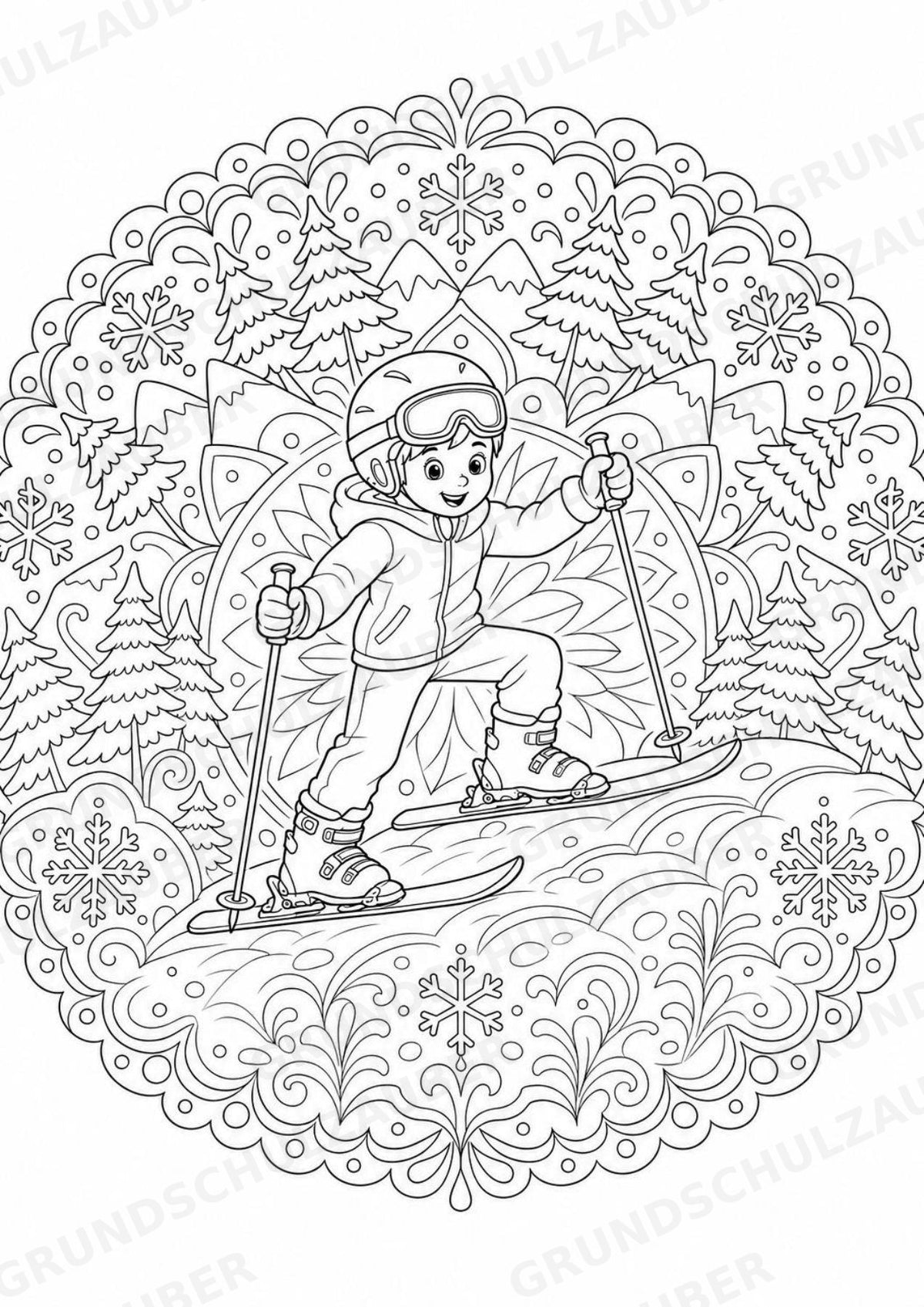 Skifahren Mandalas Ausmalbilder – Sport – 15 Malvorlagen – Materialseite 7