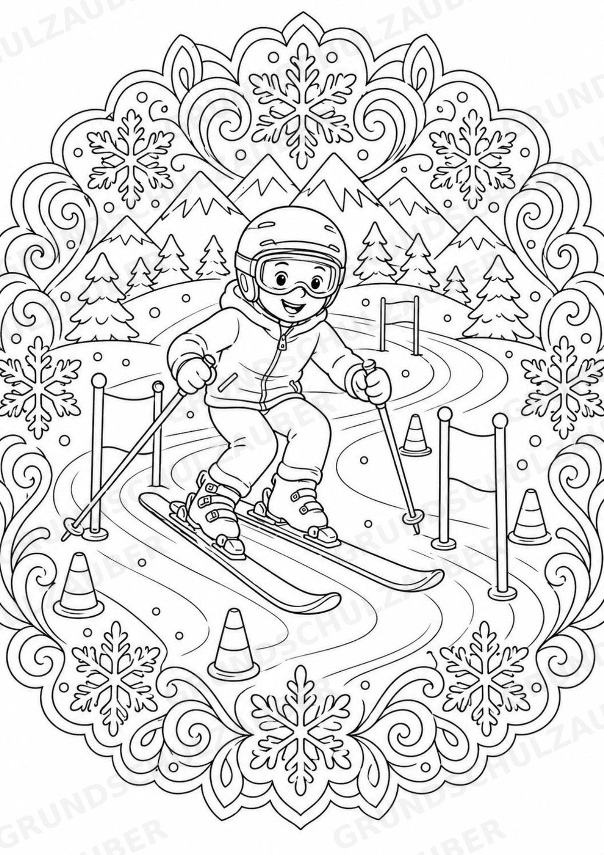Skifahren Mandalas Ausmalbilder – Sport – 15 Malvorlagen – Materialseite 8