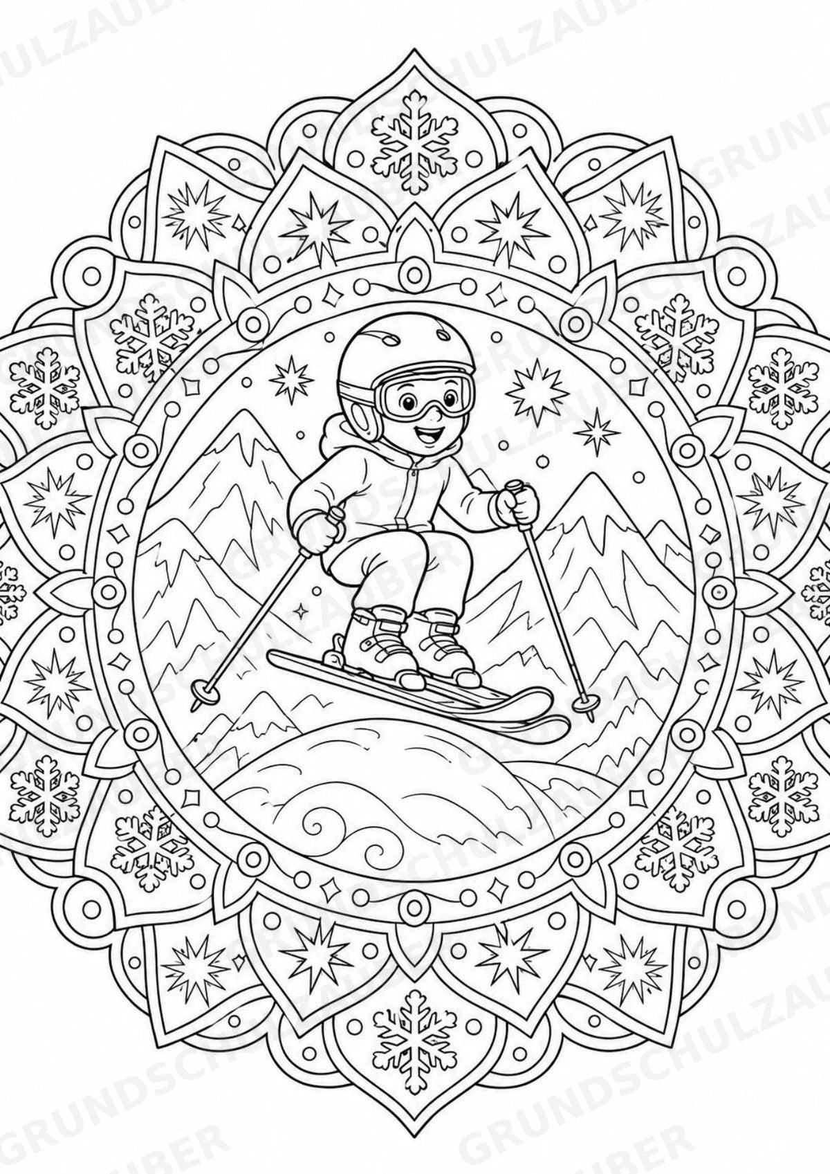 Skifahren Mandalas Ausmalbilder – Sport – 15 Malvorlagen – Materialseite 10