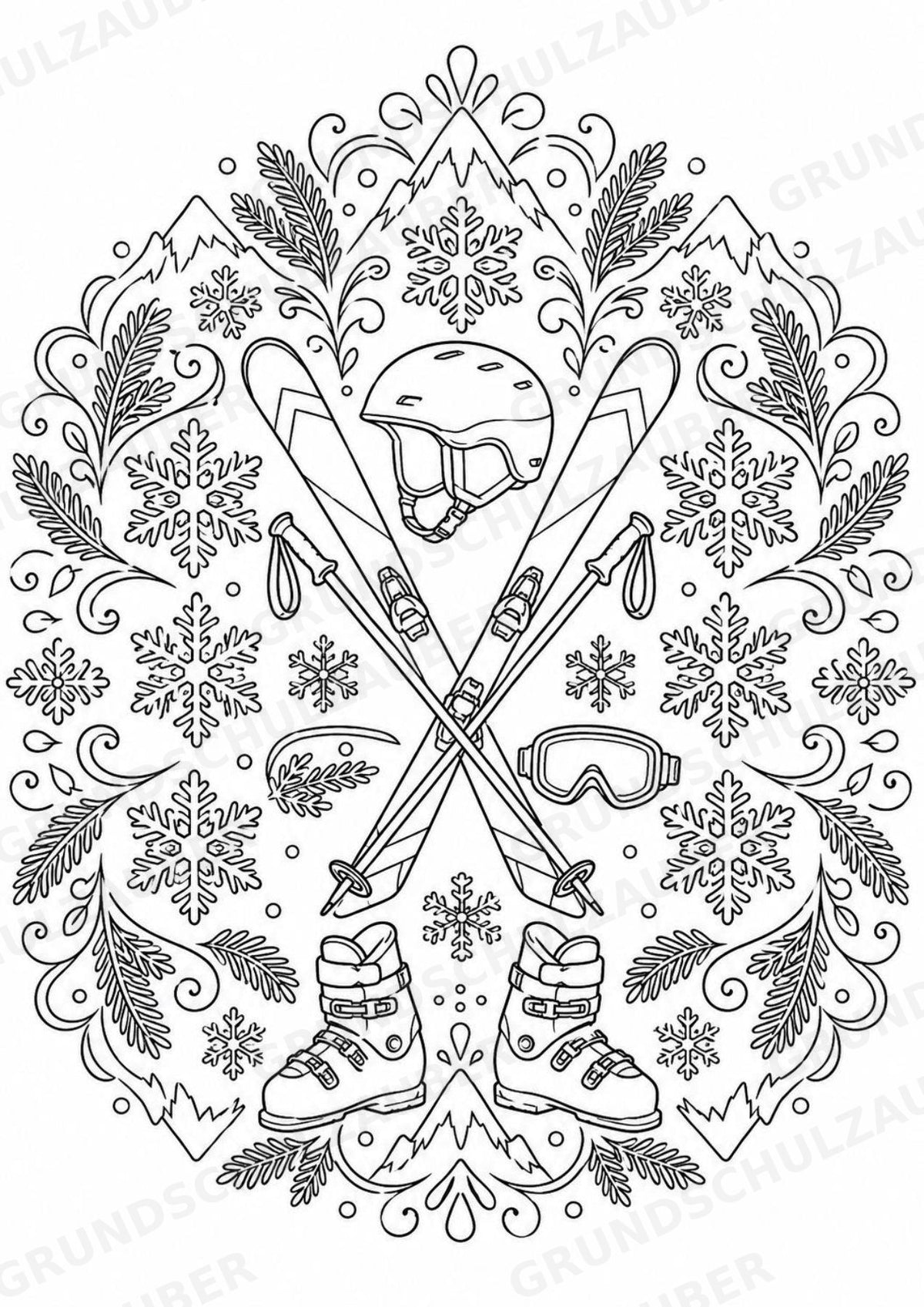 Skifahren Mandalas Ausmalbilder – Sport – 15 Malvorlagen – Materialseite 12