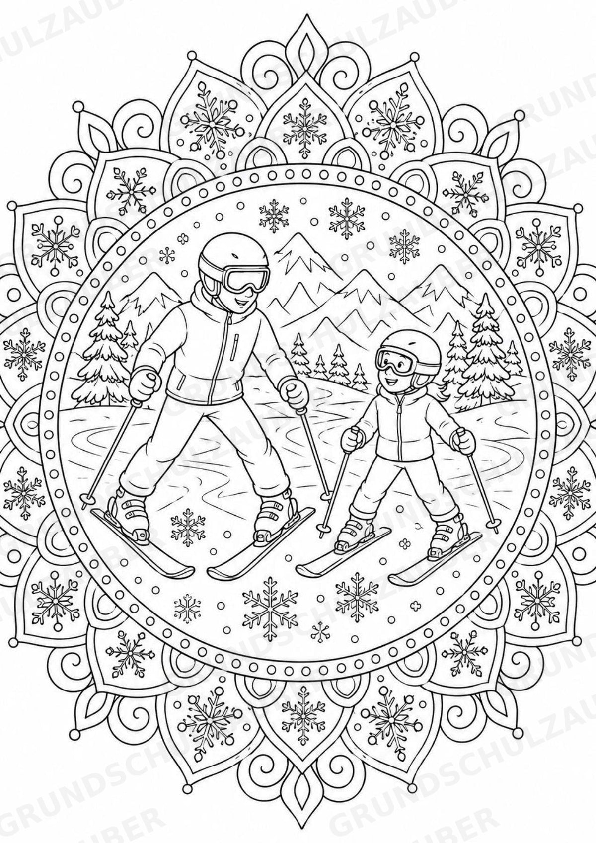 Skifahren Mandalas Ausmalbilder – Sport – 15 Malvorlagen – Materialseite 13