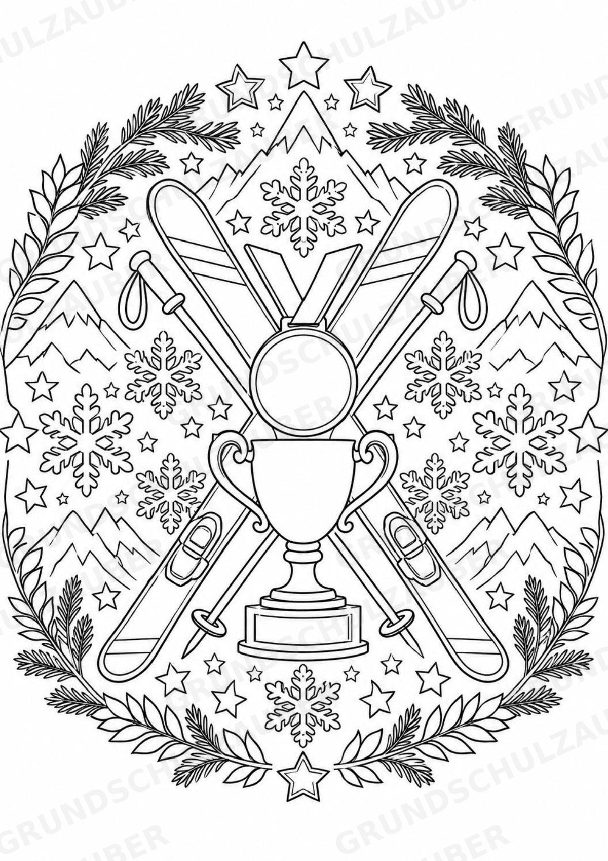 Skifahren Mandalas Ausmalbilder – Sport – 15 Malvorlagen – Materialseite 16