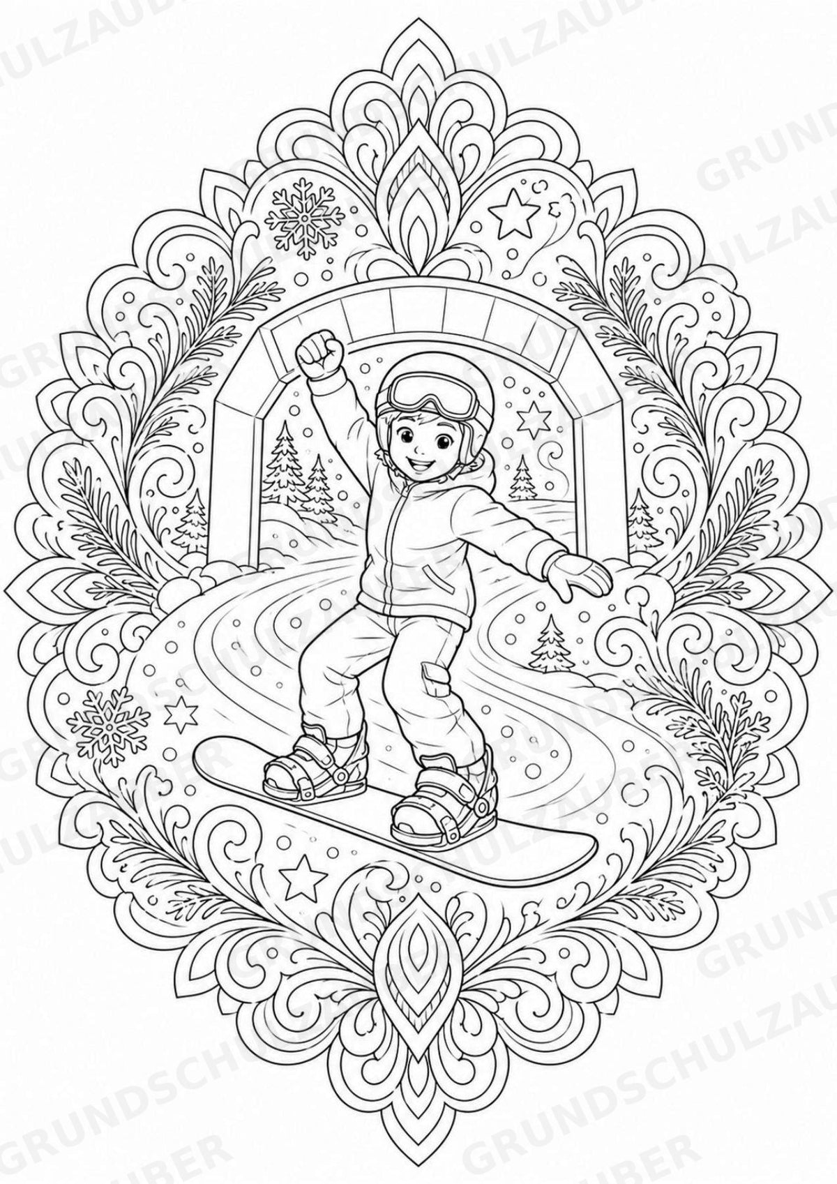 Snowboarding Mandalas Ausmalbilder – Sport – 15 Malvorlagen – Materialseite 10