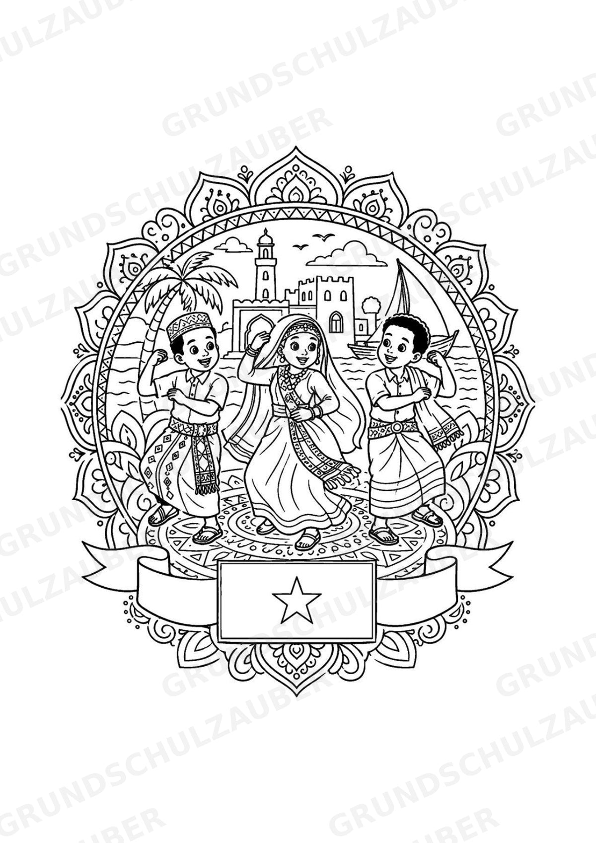 Somalia Mandalas Ausmalbilder – Länder und Kulturen – 15 Malvorlagen – Materialseite 13