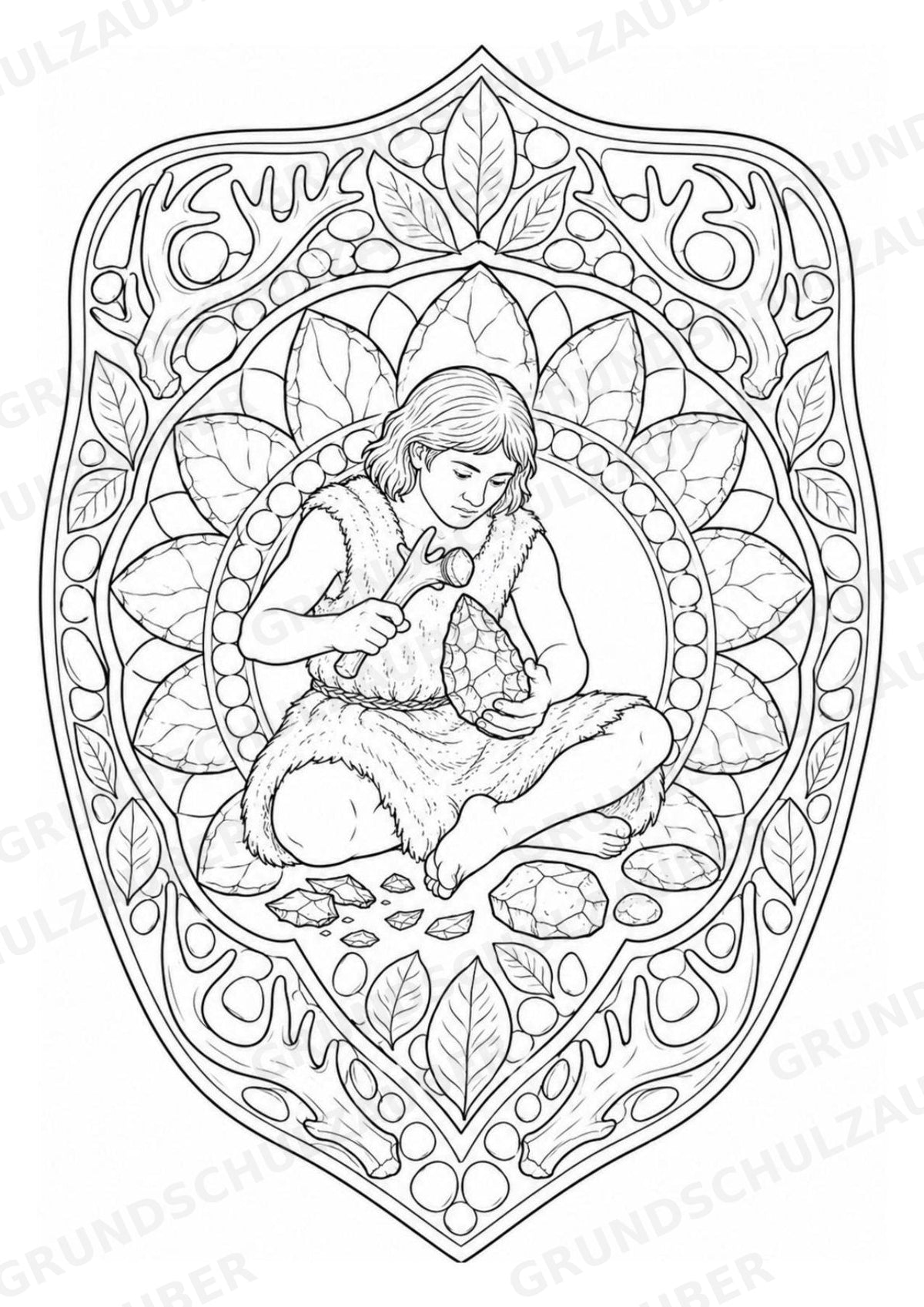 Steinzeit Mandalas Ausmalbilder – Geschichte und Kulturen – 15 Malvorlagen – Materialseite 3