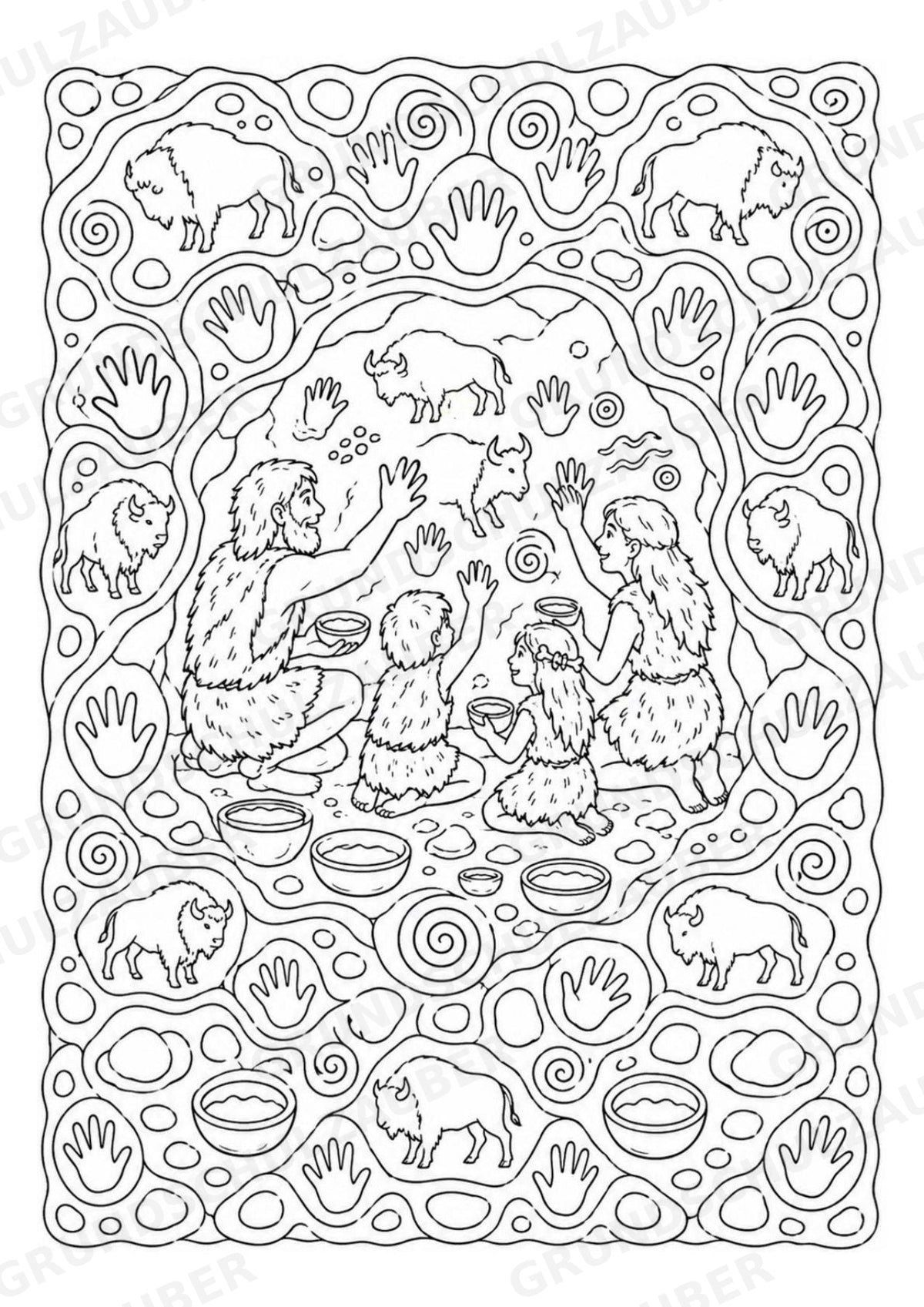 Steinzeit Mandalas Ausmalbilder – Geschichte und Kulturen – 15 Malvorlagen – Materialseite 4