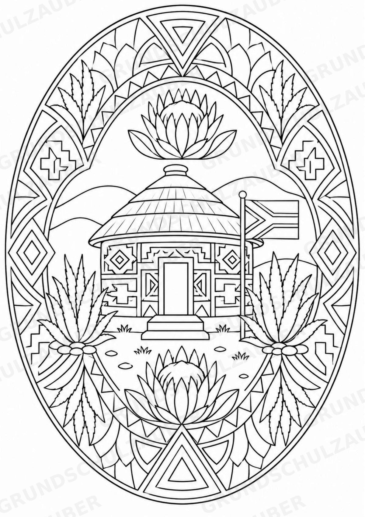 Südafrika Mandalas Ausmalbilder – Länder und Kulturen – 15 Malvorlagen – Materialseite 14