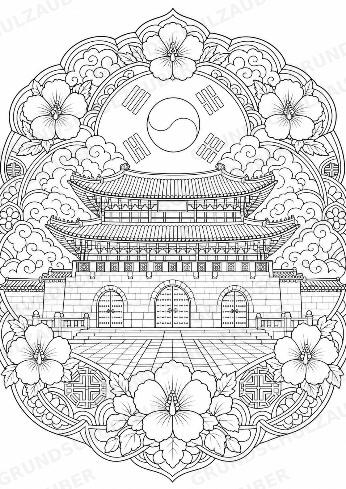 Südkorea Mandalas Ausmalbilder – Länder und Kulturen – 15 Malvorlagen – Materialseite 3
