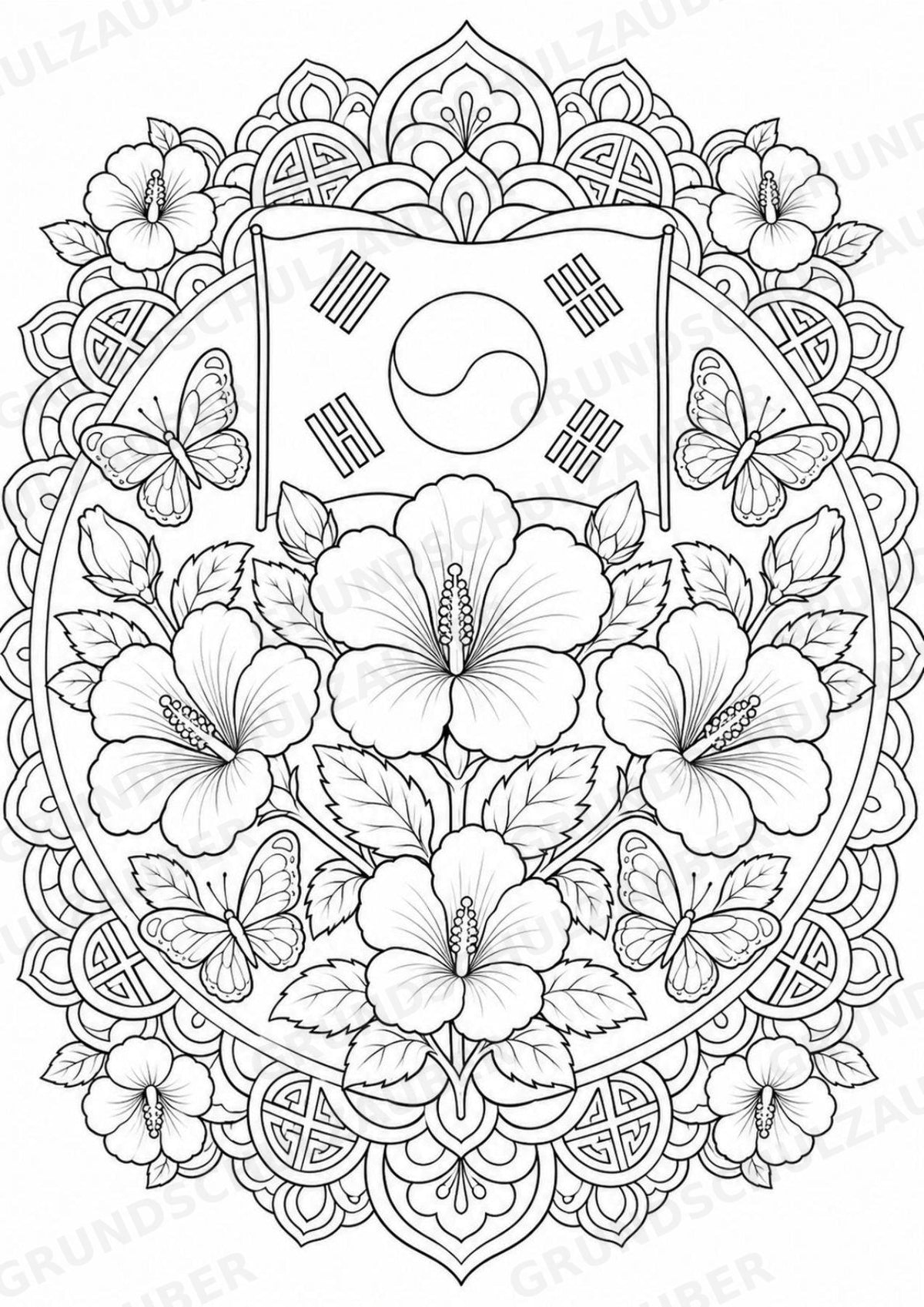 Südkorea Mandalas Ausmalbilder – Länder und Kulturen – 15 Malvorlagen – Materialseite 8