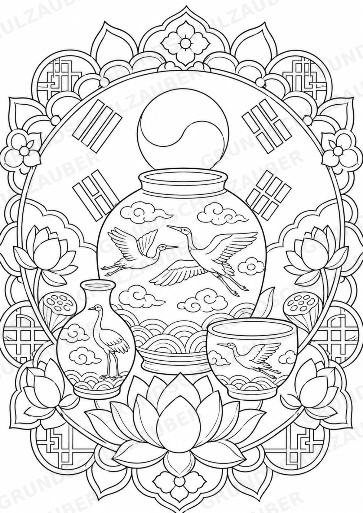 Südkorea Mandalas Ausmalbilder – Länder und Kulturen – 15 Malvorlagen – Materialseite 10