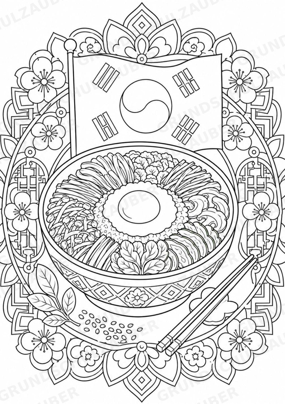 Südkorea Mandalas Ausmalbilder – Länder und Kulturen – 15 Malvorlagen – Materialseite 11