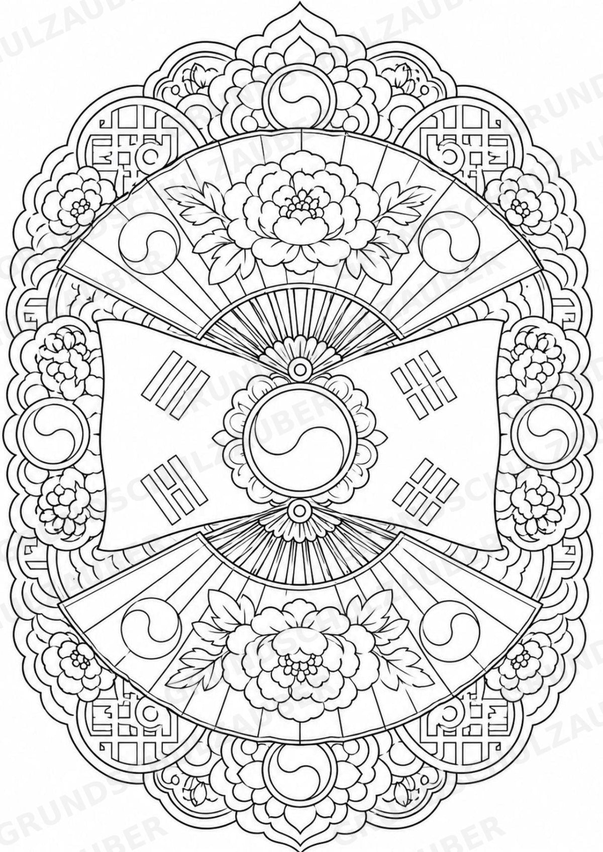 Südkorea Mandalas Ausmalbilder – Länder und Kulturen – 15 Malvorlagen – Materialseite 13