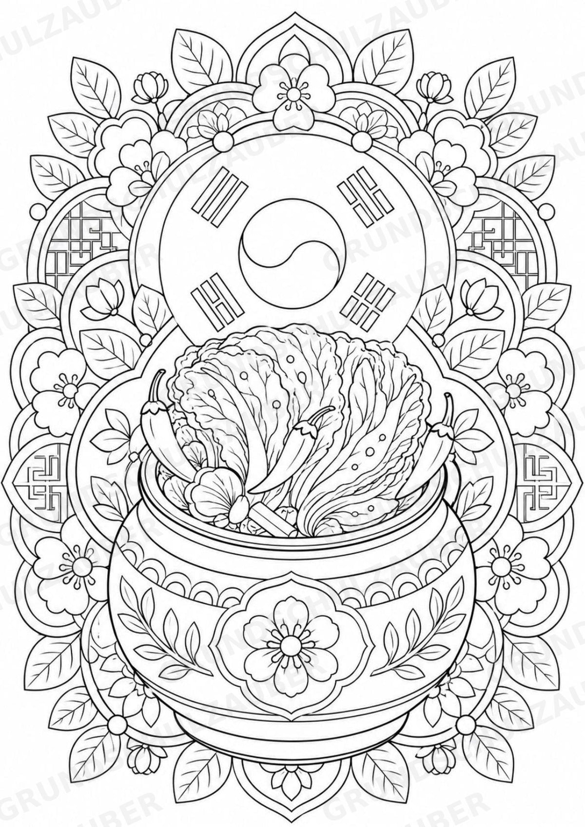 Südkorea Mandalas Ausmalbilder – Länder und Kulturen – 15 Malvorlagen – Materialseite 14