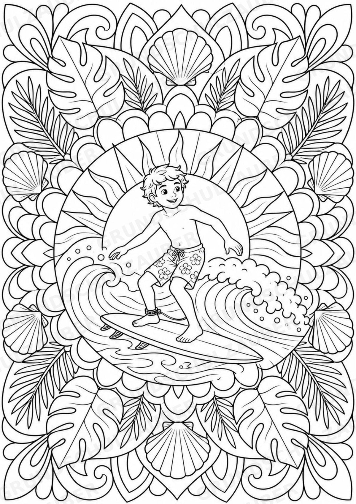 Surfen Mandalas Ausmalbilder – Sport – 15 Malvorlagen – Materialseite 2