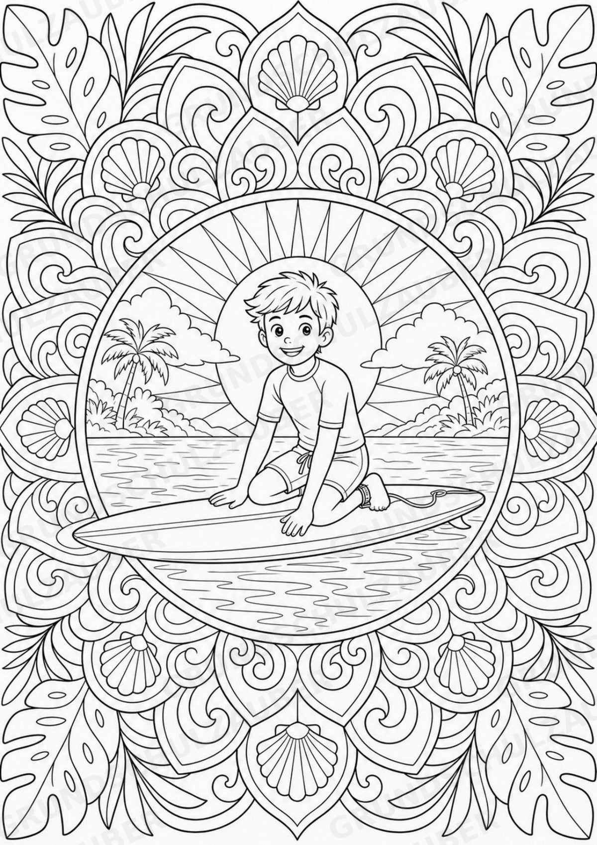 Surfen Mandalas Ausmalbilder – Sport – 15 Malvorlagen – Materialseite 14