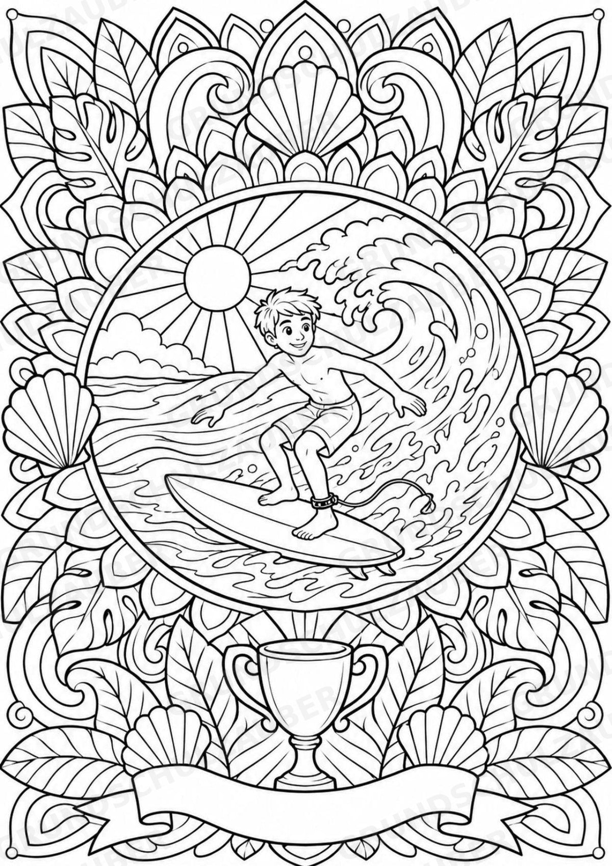 Surfen Mandalas Ausmalbilder – Sport – 15 Malvorlagen – Materialseite 15