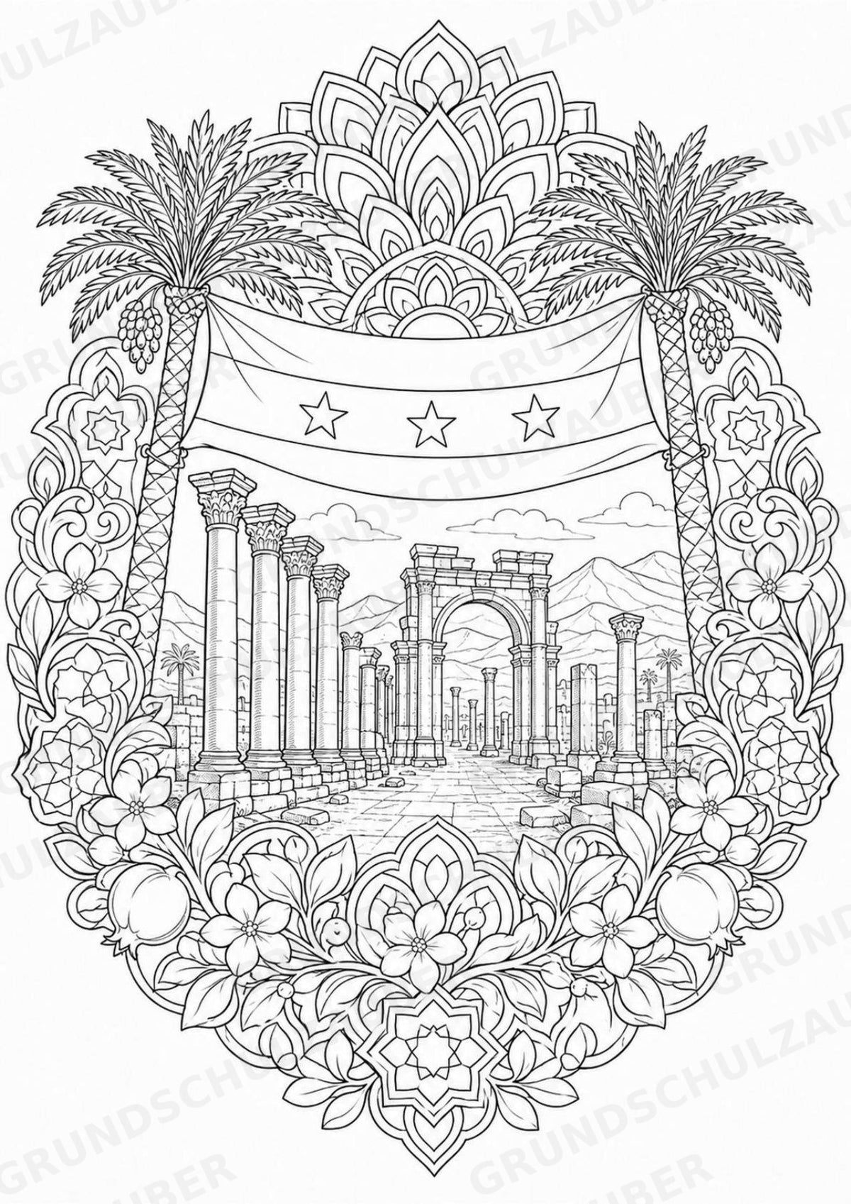 Syrien Mandalas Ausmalbilder – Länder und Kulturen – 15 Malvorlagen – Materialseite 5