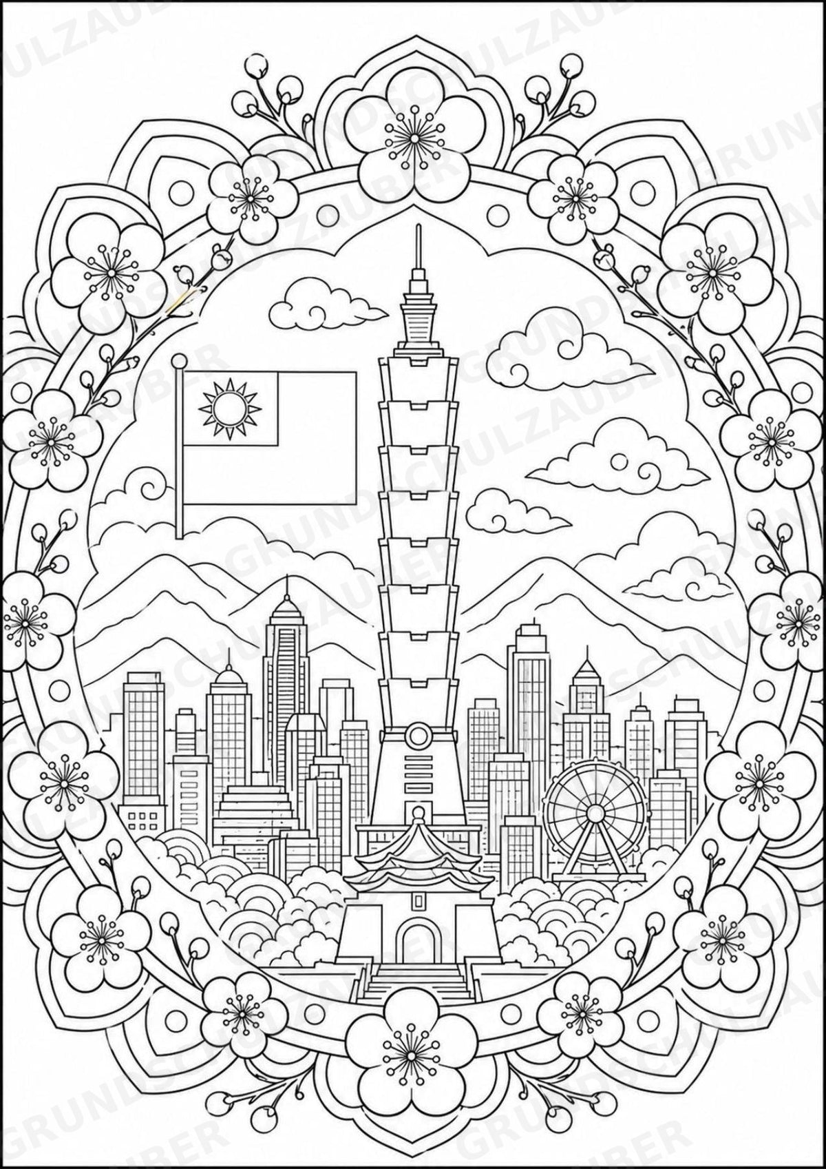 Taiwan Mandalas Ausmalbilder – Länder und Kulturen – 15 Malvorlagen – Materialseite 2