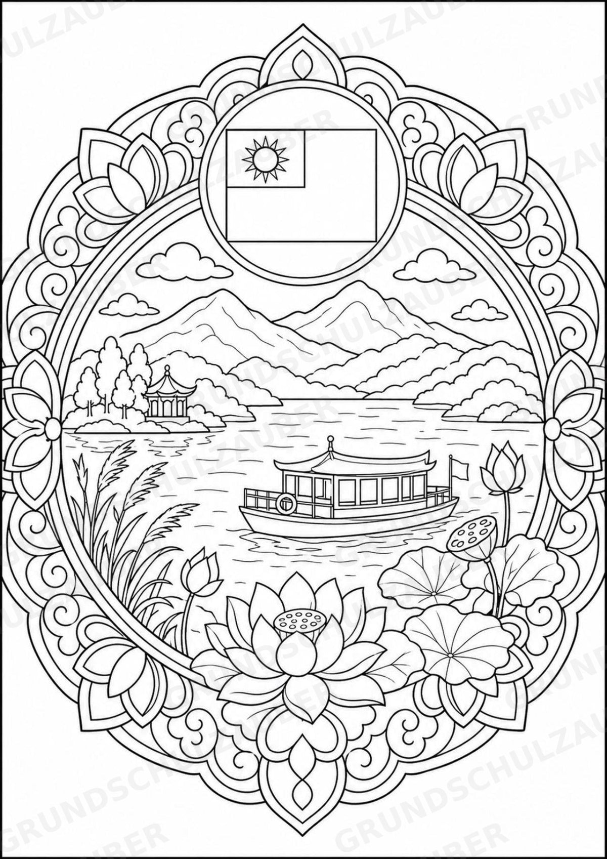 Taiwan Mandalas Ausmalbilder – Länder und Kulturen – 15 Malvorlagen – Materialseite 3