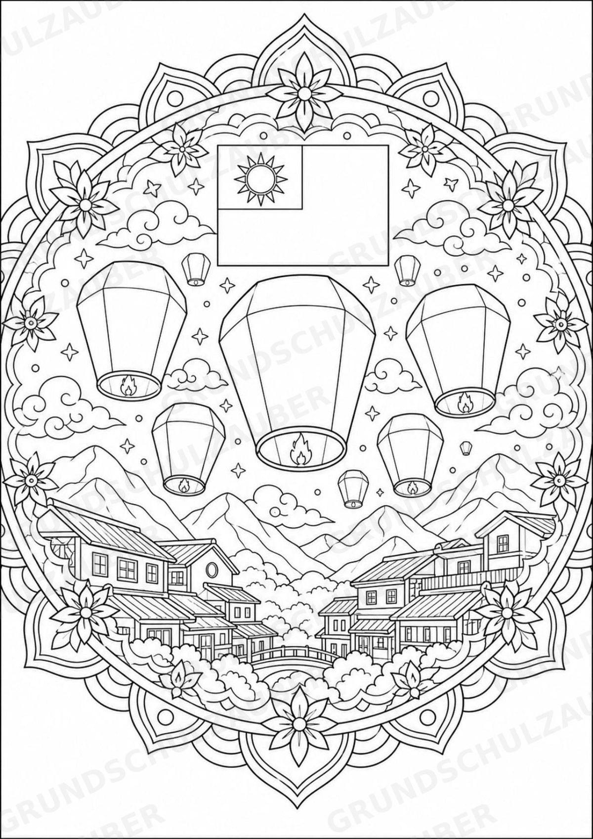 Taiwan Mandalas Ausmalbilder – Länder und Kulturen – 15 Malvorlagen – Materialseite 16