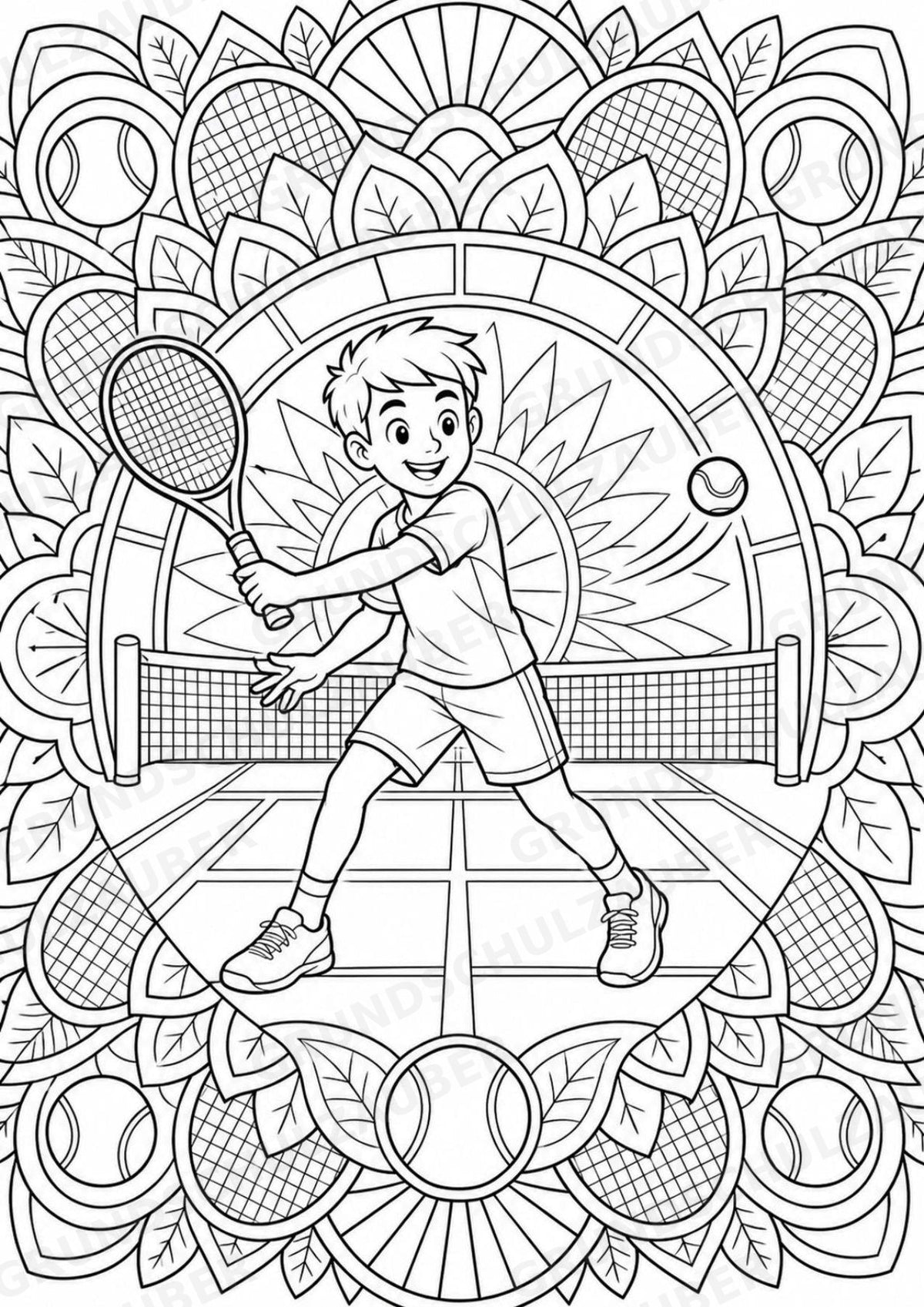Tennis Mandalas Ausmalbilder – Sport – 15 Malvorlagen – Materialseite 2