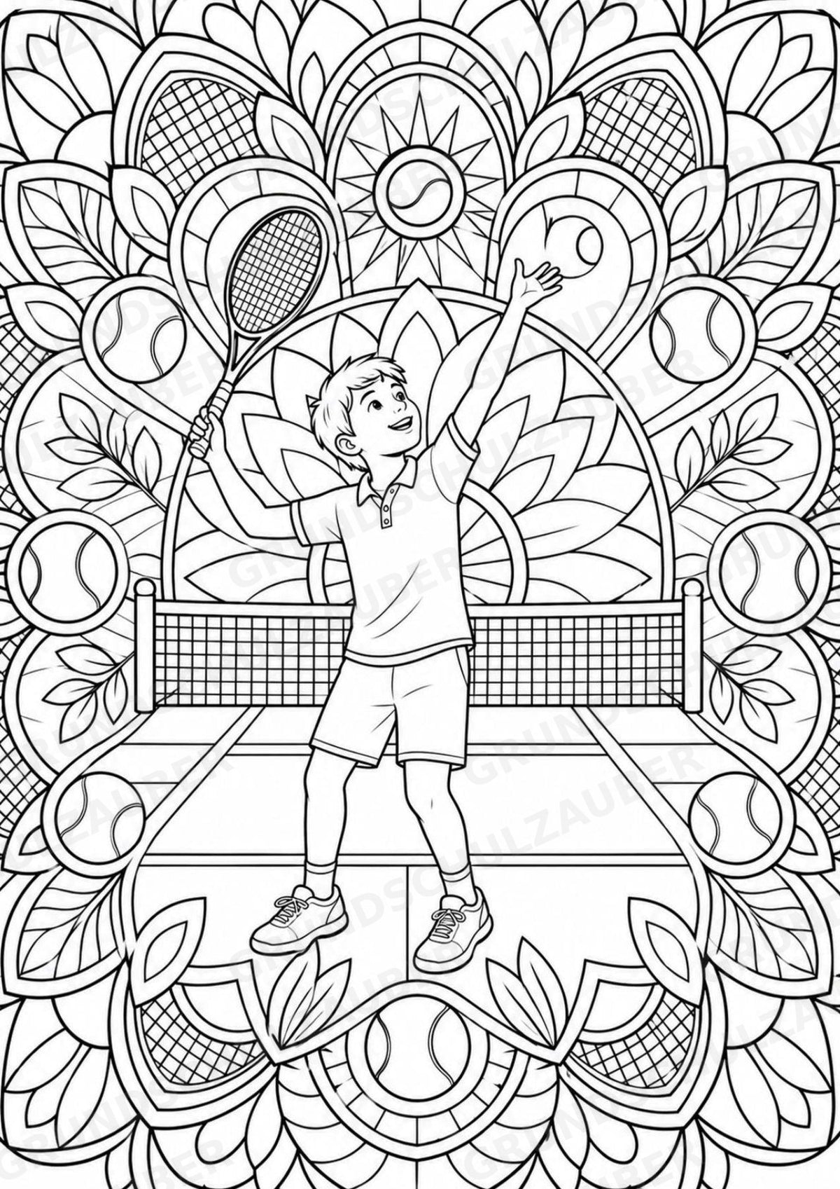 Tennis Mandalas Ausmalbilder – Sport – 15 Malvorlagen – Materialseite 4