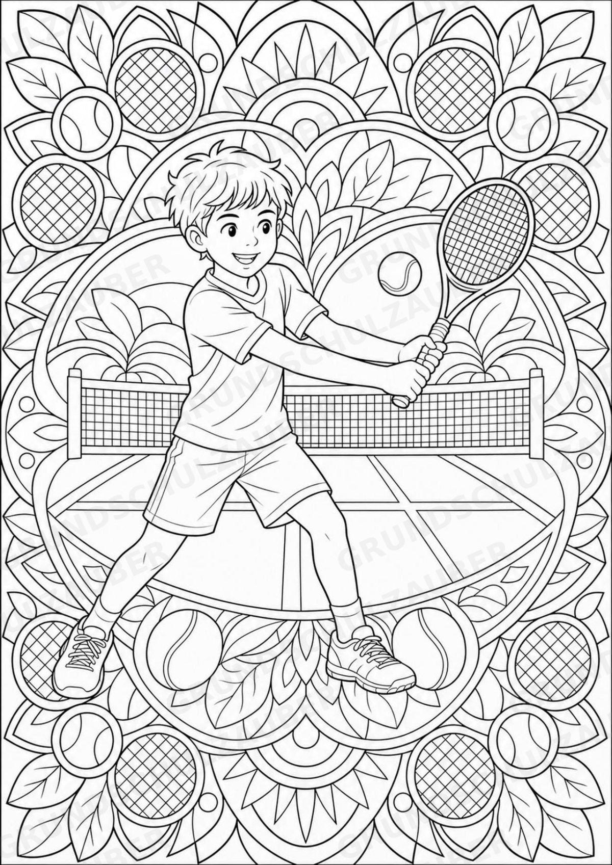 Tennis Mandalas Ausmalbilder – Sport – 15 Malvorlagen – Materialseite 6