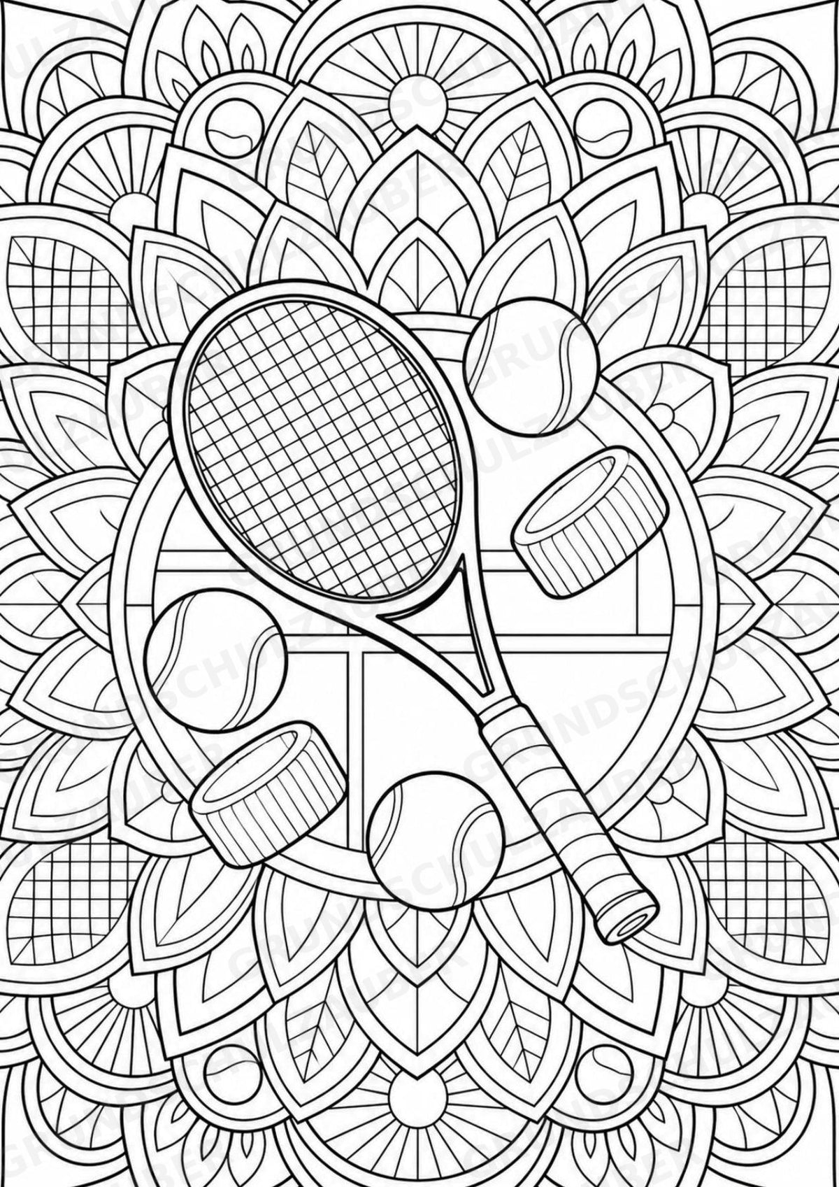 Tennis Mandalas Ausmalbilder – Sport – 15 Malvorlagen – Materialseite 12