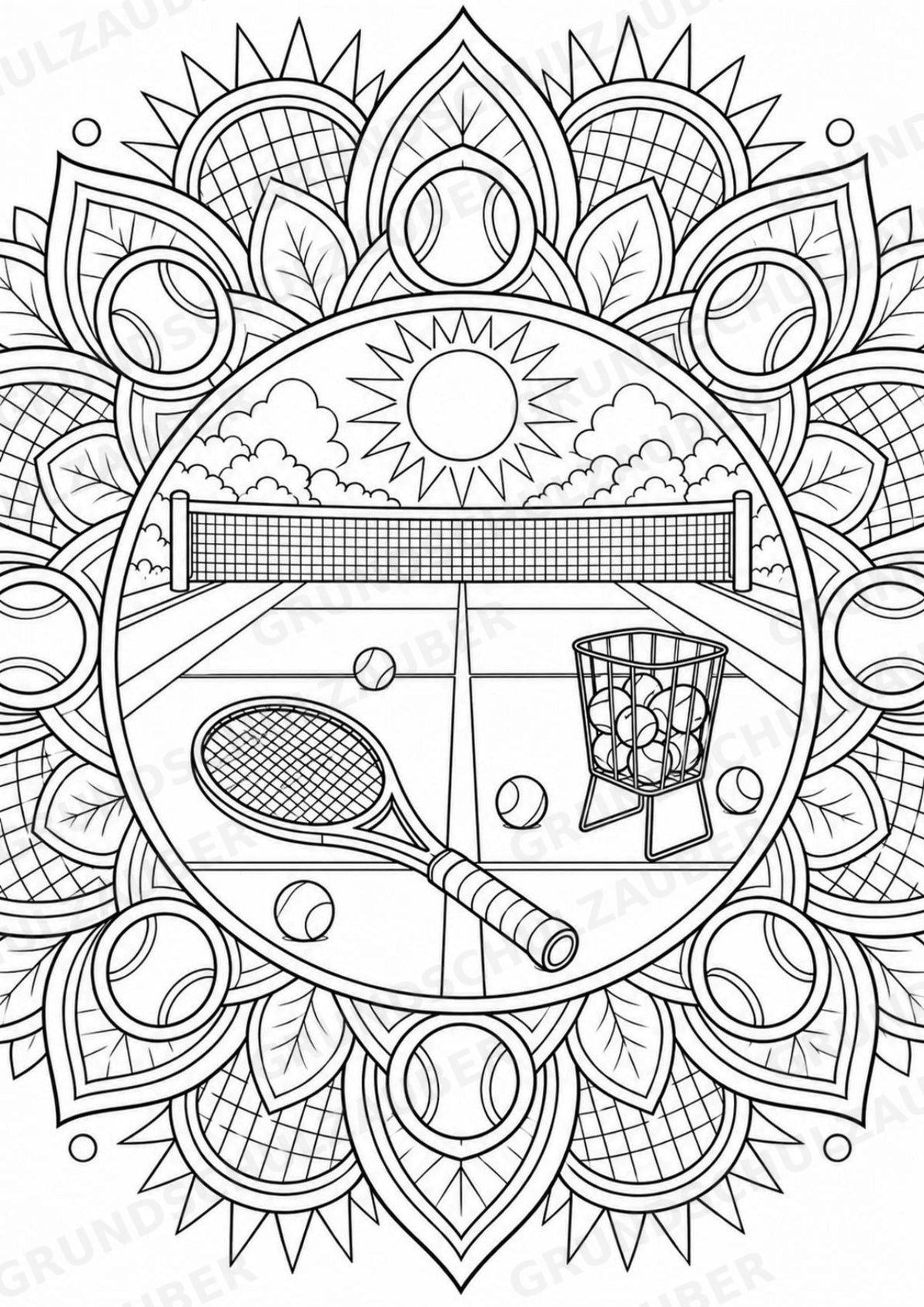 Tennis Mandalas Ausmalbilder – Sport – 15 Malvorlagen – Materialseite 14