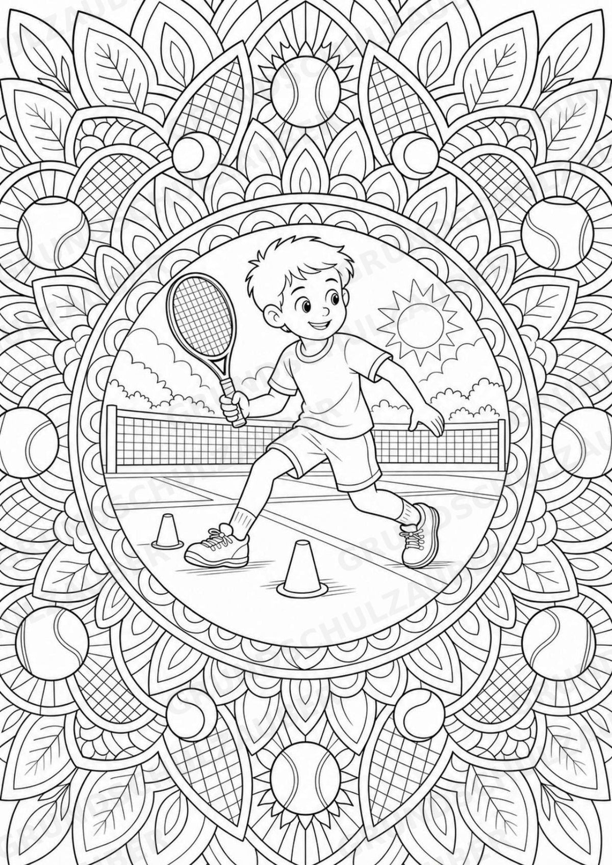 Tennis Mandalas Ausmalbilder – Sport – 15 Malvorlagen – Materialseite 16