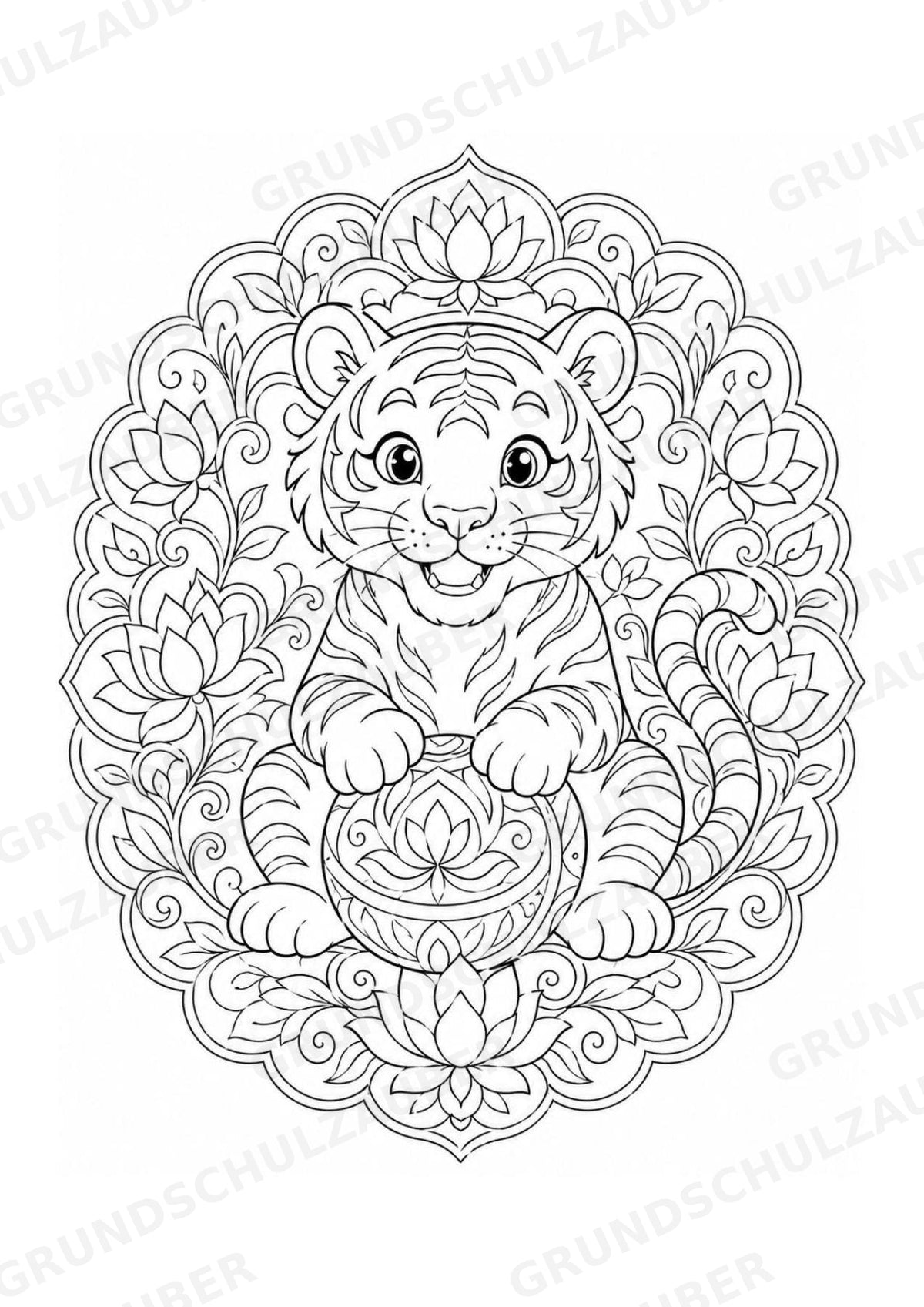 Tiger Mandalas Ausmalbilder – Tiere – 15 Malvorlagen – Materialseite 16