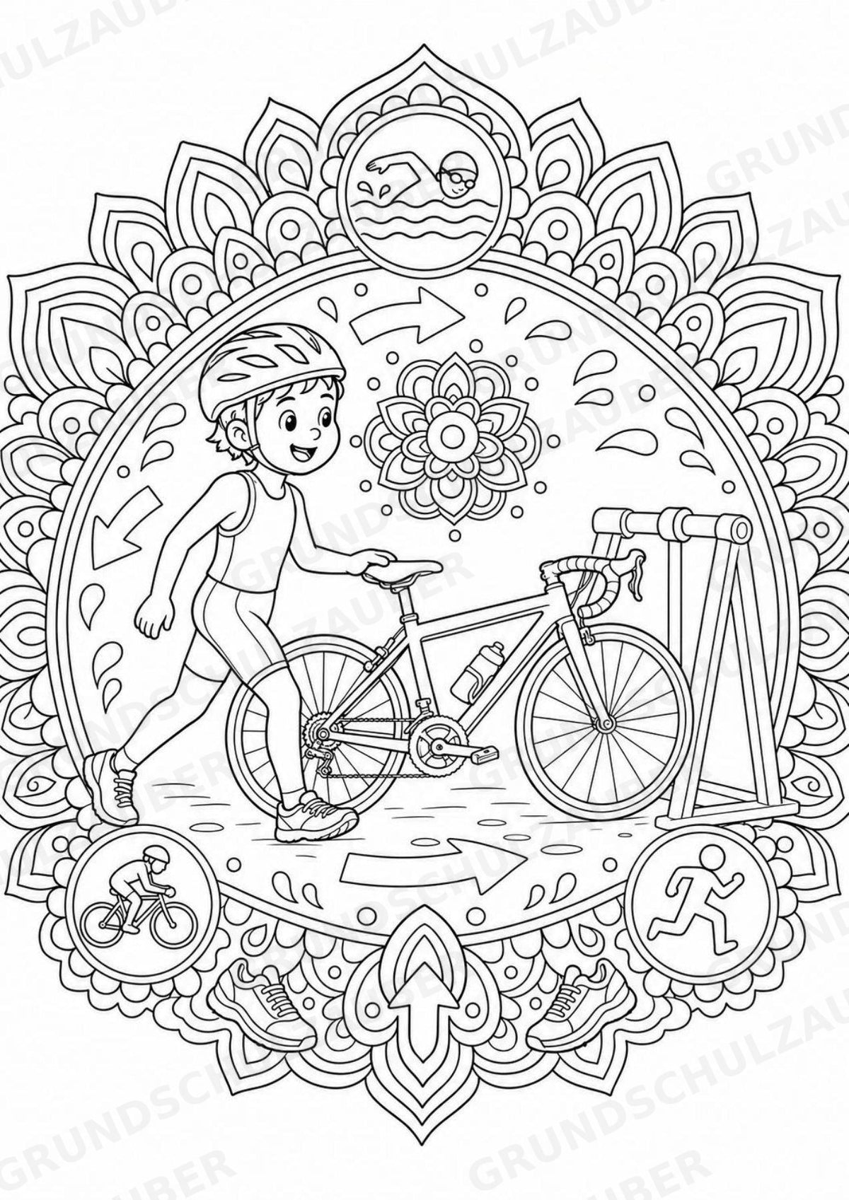 Triathlon Mandalas Ausmalbilder – Sport – 15 Malvorlagen – Materialseite 6