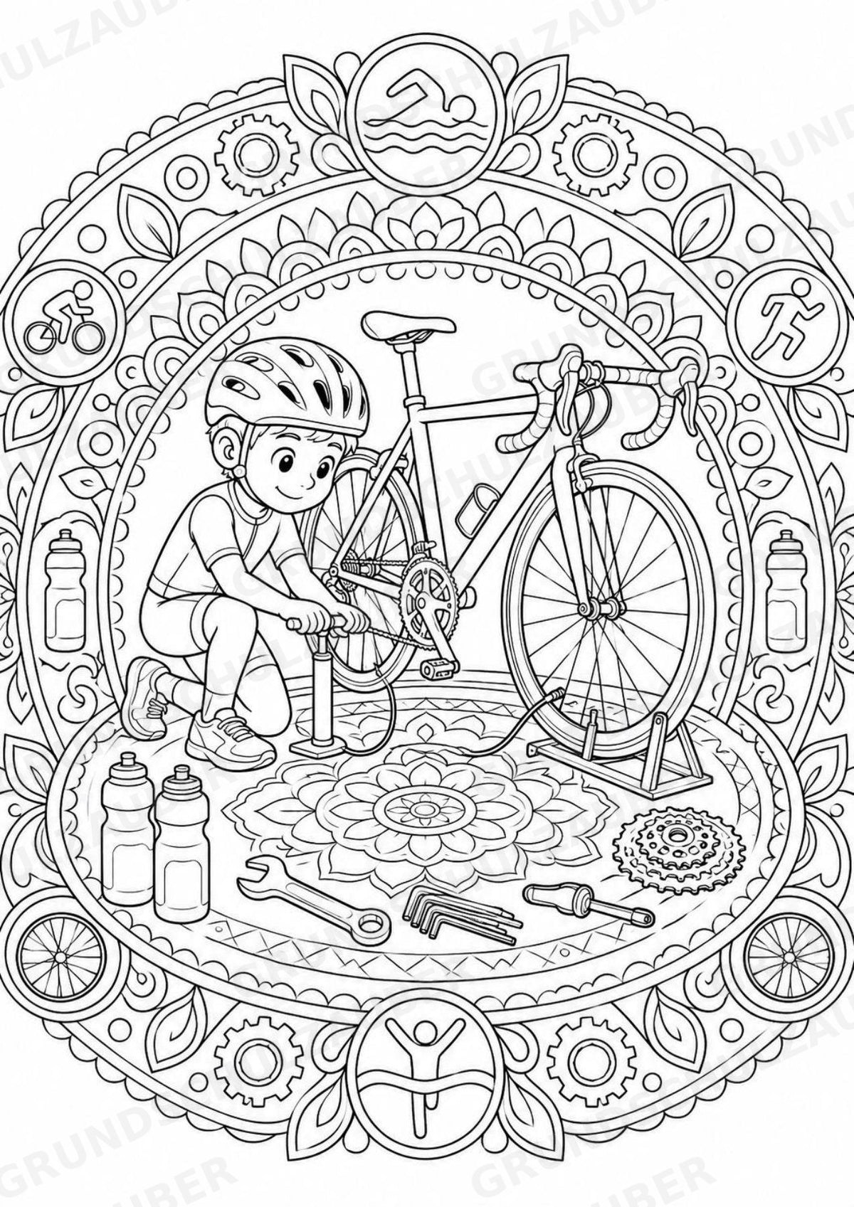 Triathlon Mandalas Ausmalbilder – Sport – 15 Malvorlagen – Materialseite 8