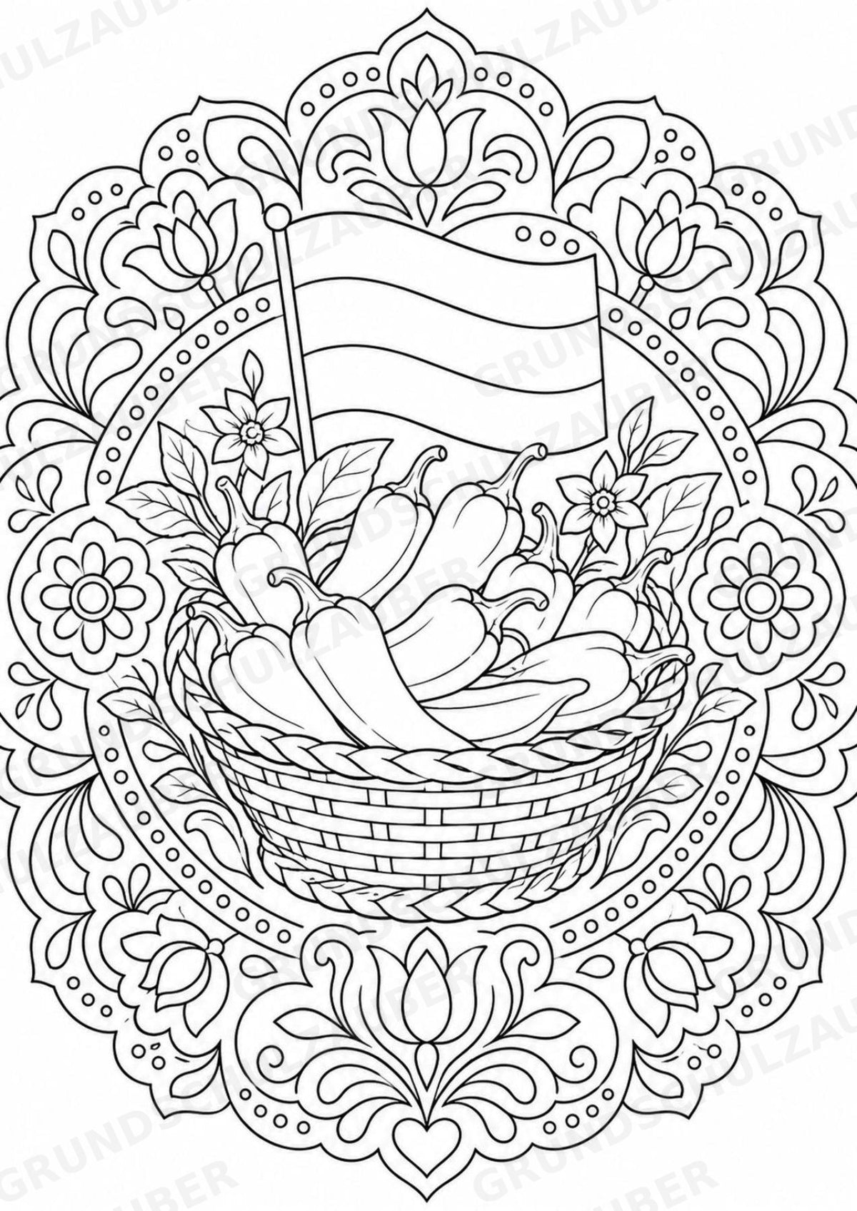 Ungarn Mandalas Ausmalbilder – Länder und Kulturen – 15 Malvorlagen – Materialseite 6