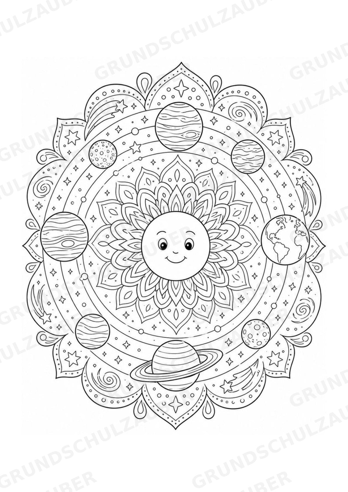Universum Mandalas Ausmalbilder – Weltraum – 15 Malvorlagen – Materialseite 2