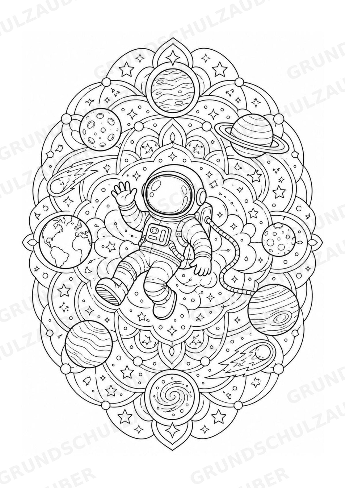 Universum Mandalas Ausmalbilder – Weltraum – 15 Malvorlagen – Materialseite 3
