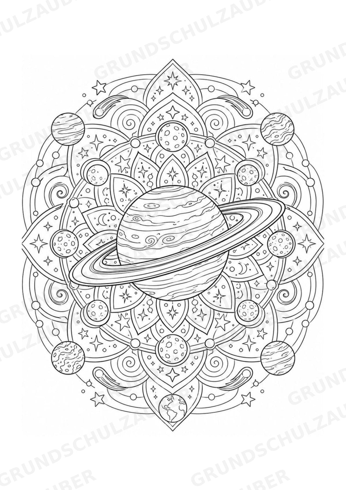Universum Mandalas Ausmalbilder – Weltraum – 15 Malvorlagen – Materialseite 6