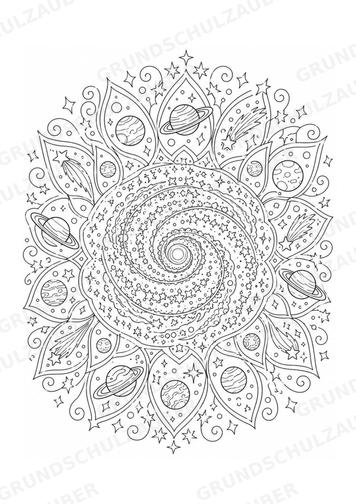 Universum Mandalas Ausmalbilder – Weltraum – 15 Malvorlagen – Materialseite 8