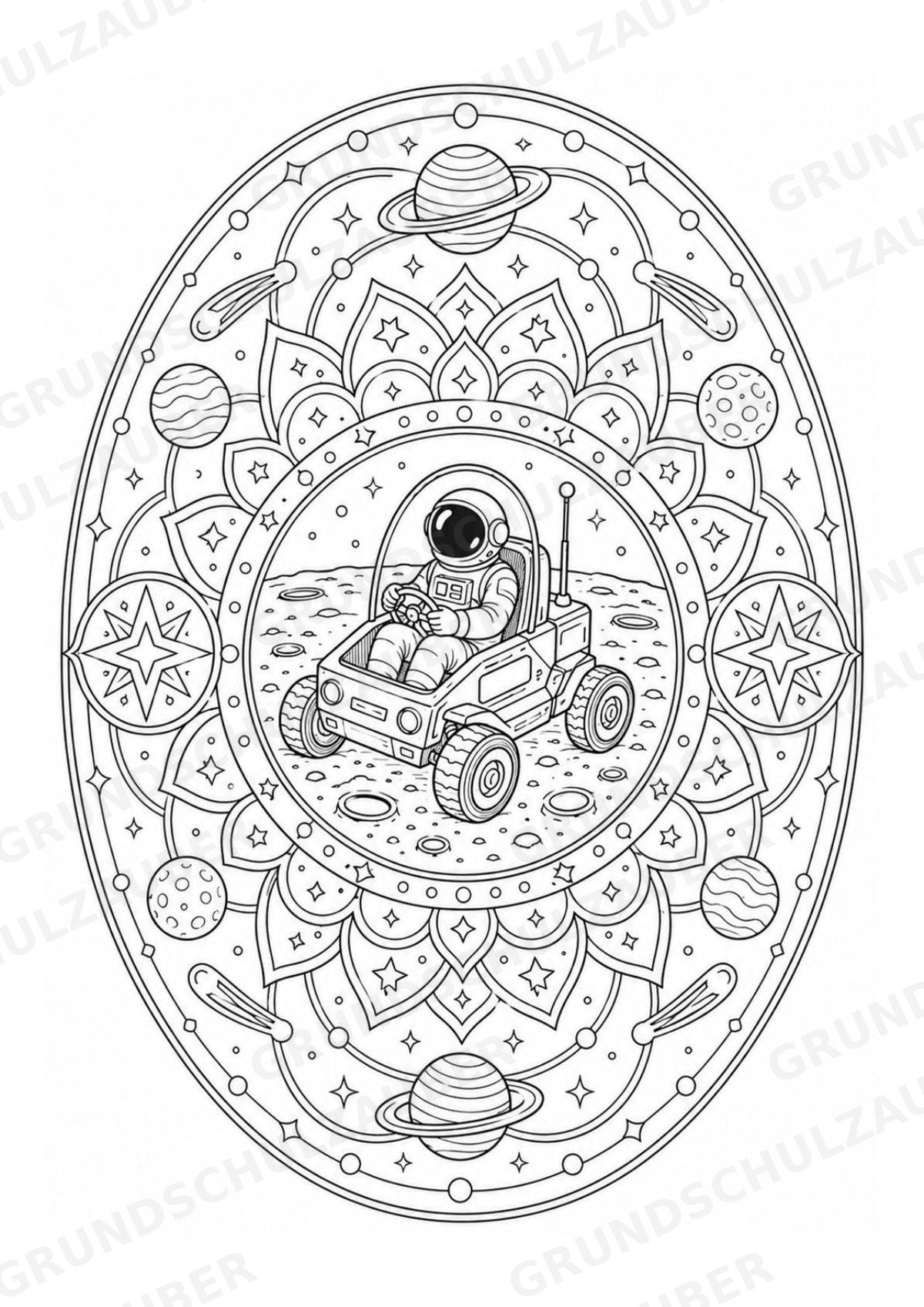 Universum Mandalas Ausmalbilder – Weltraum – 15 Malvorlagen – Materialseite 14