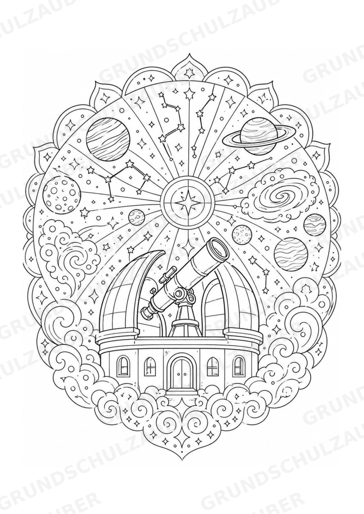 Universum Mandalas Ausmalbilder – Weltraum – 15 Malvorlagen – Materialseite 16