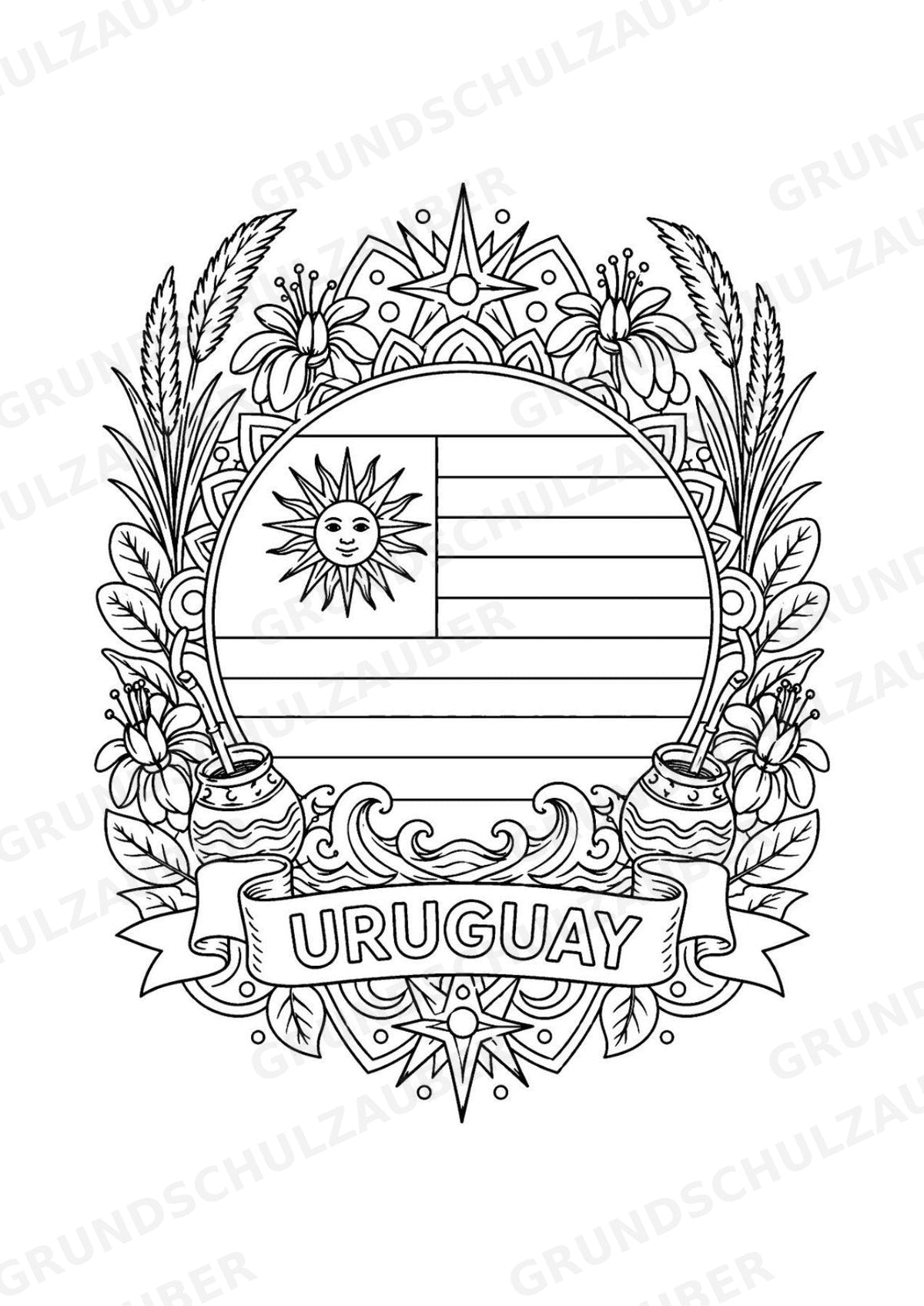 Uruguay Mandalas Ausmalbilder – Länder und Kulturen – 15 Malvorlagen – Materialseite 16