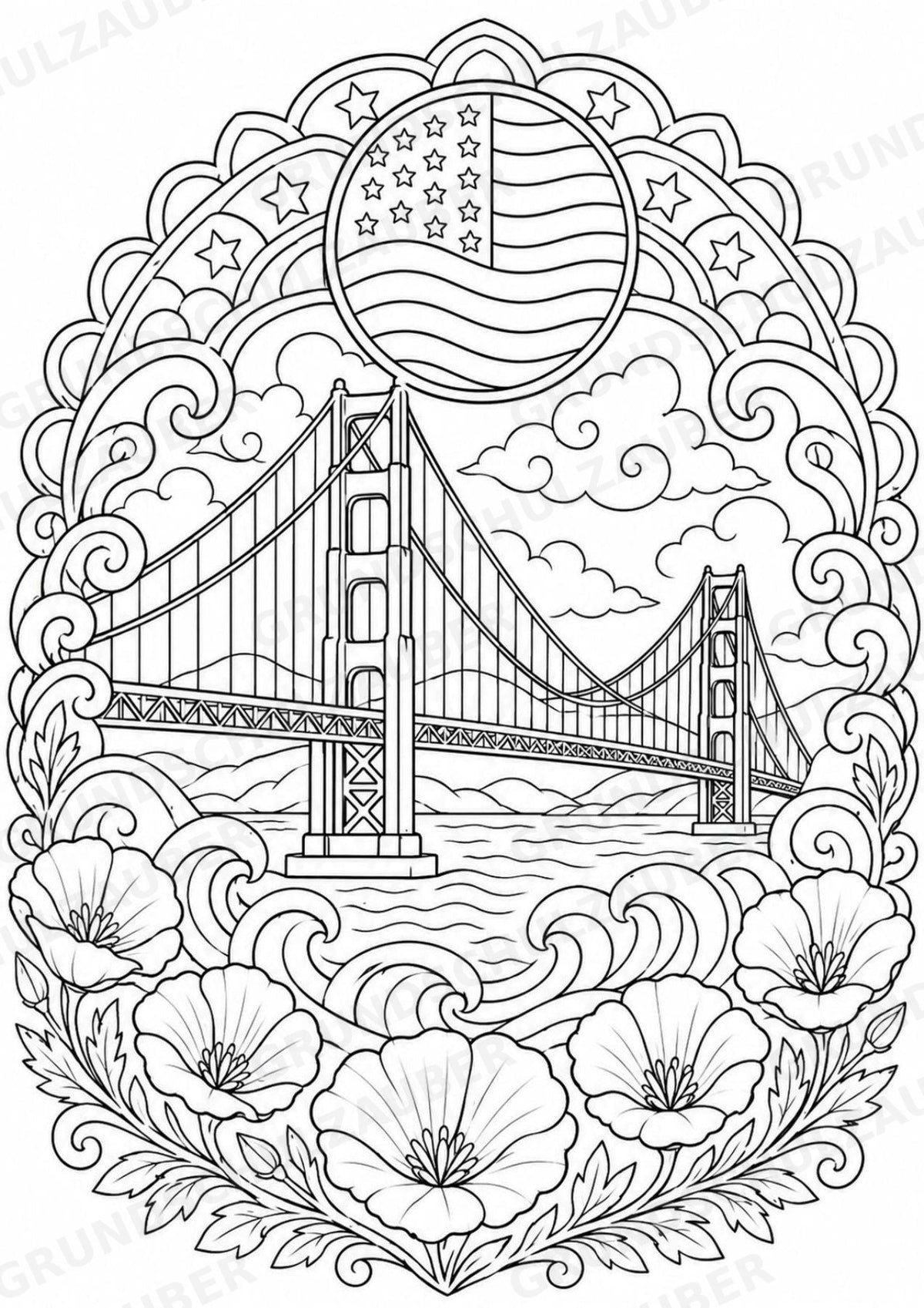 USA Mandalas Ausmalbilder – Länder und Kulturen – 15 Malvorlagen – Materialseite 3
