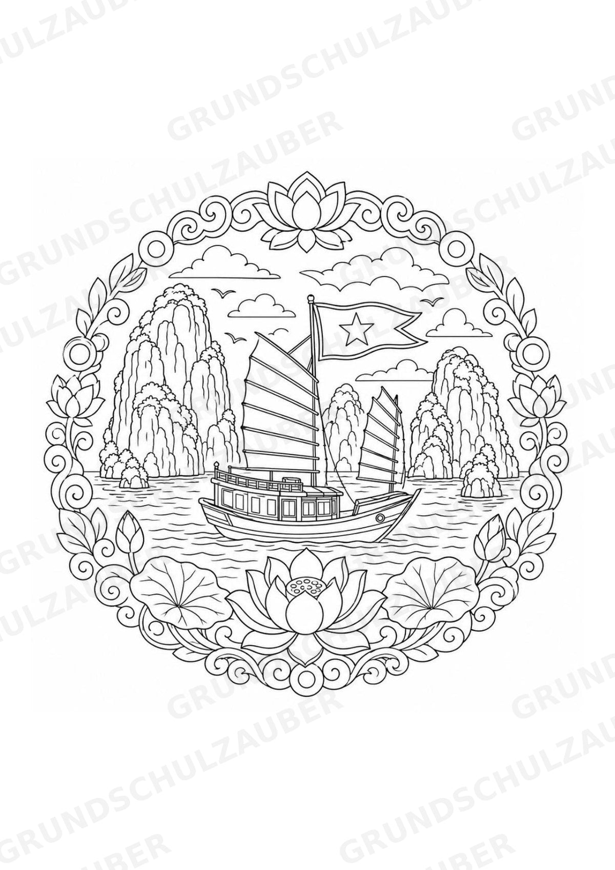 Vietnam Mandalas Ausmalbilder – Länder und Kulturen – 15 Malvorlagen – Materialseite 2