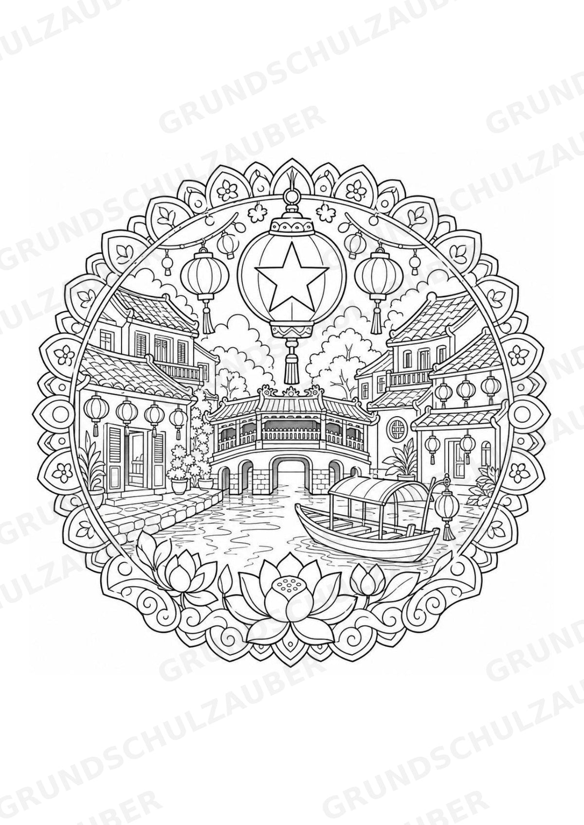 Vietnam Mandalas Ausmalbilder – Länder und Kulturen – 15 Malvorlagen – Materialseite 4
