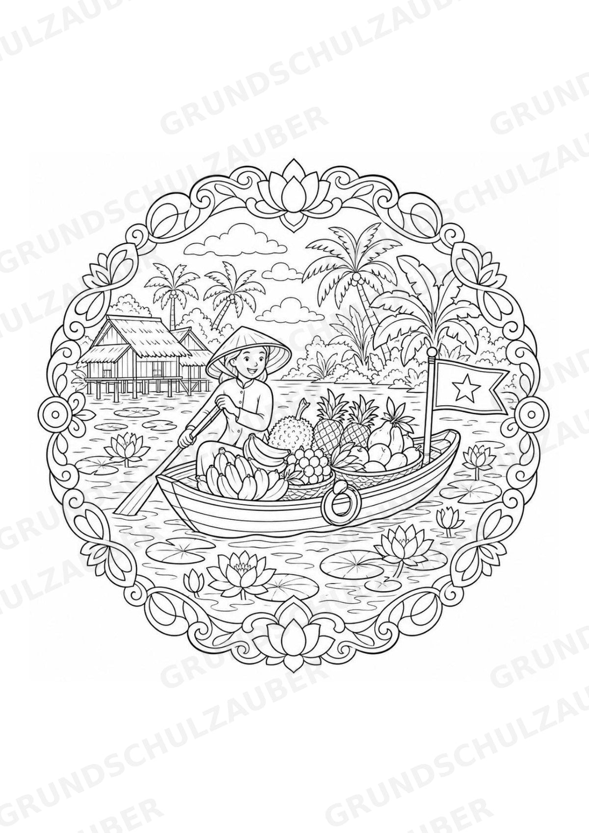 Vietnam Mandalas Ausmalbilder – Länder und Kulturen – 15 Malvorlagen – Materialseite 6